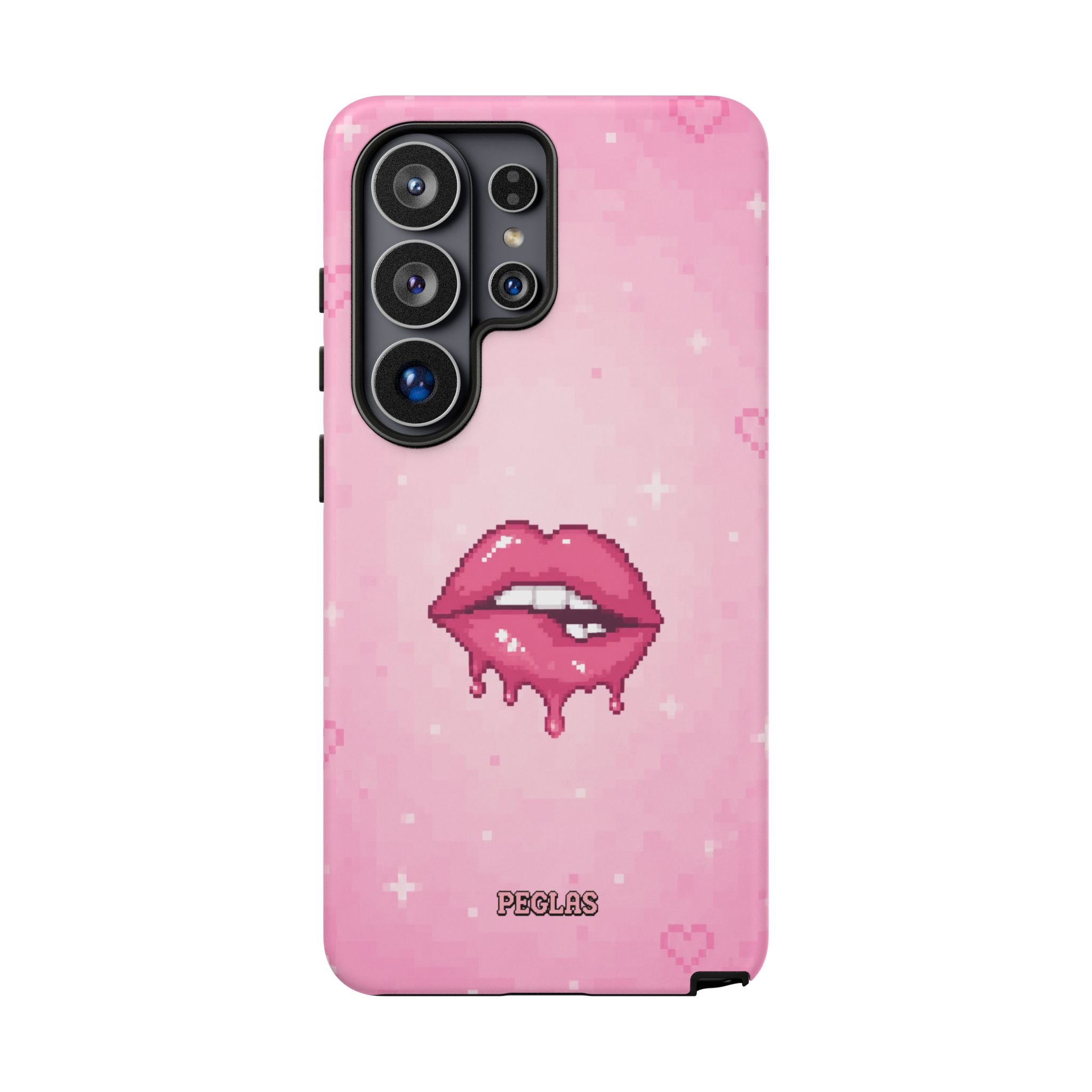 Pink Drip Lips Phone Case — Cute Pixel Art Protective Tough Case