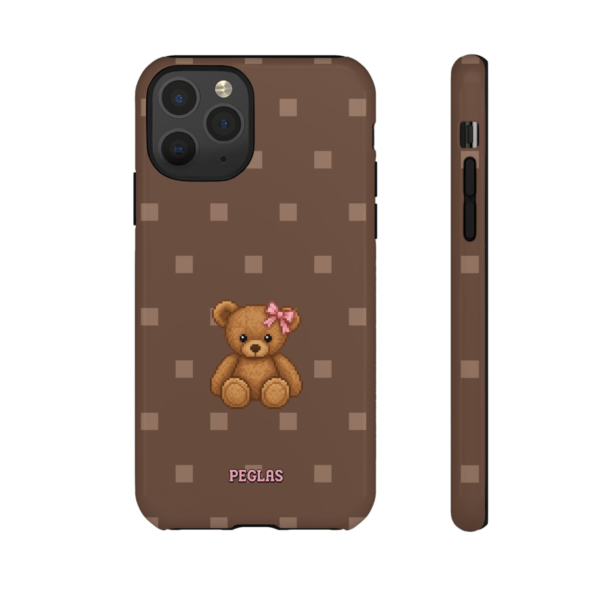 Teddy Bear Tough Phone Case — Cute Brown Polka Dot Protective Cover