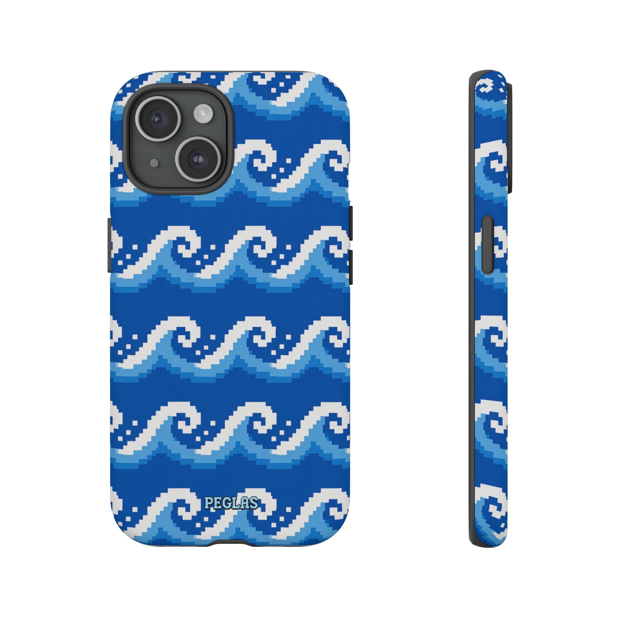 Pixel Wave Phone Case — Blue Ocean Retro Pixel Art iPhone Cover