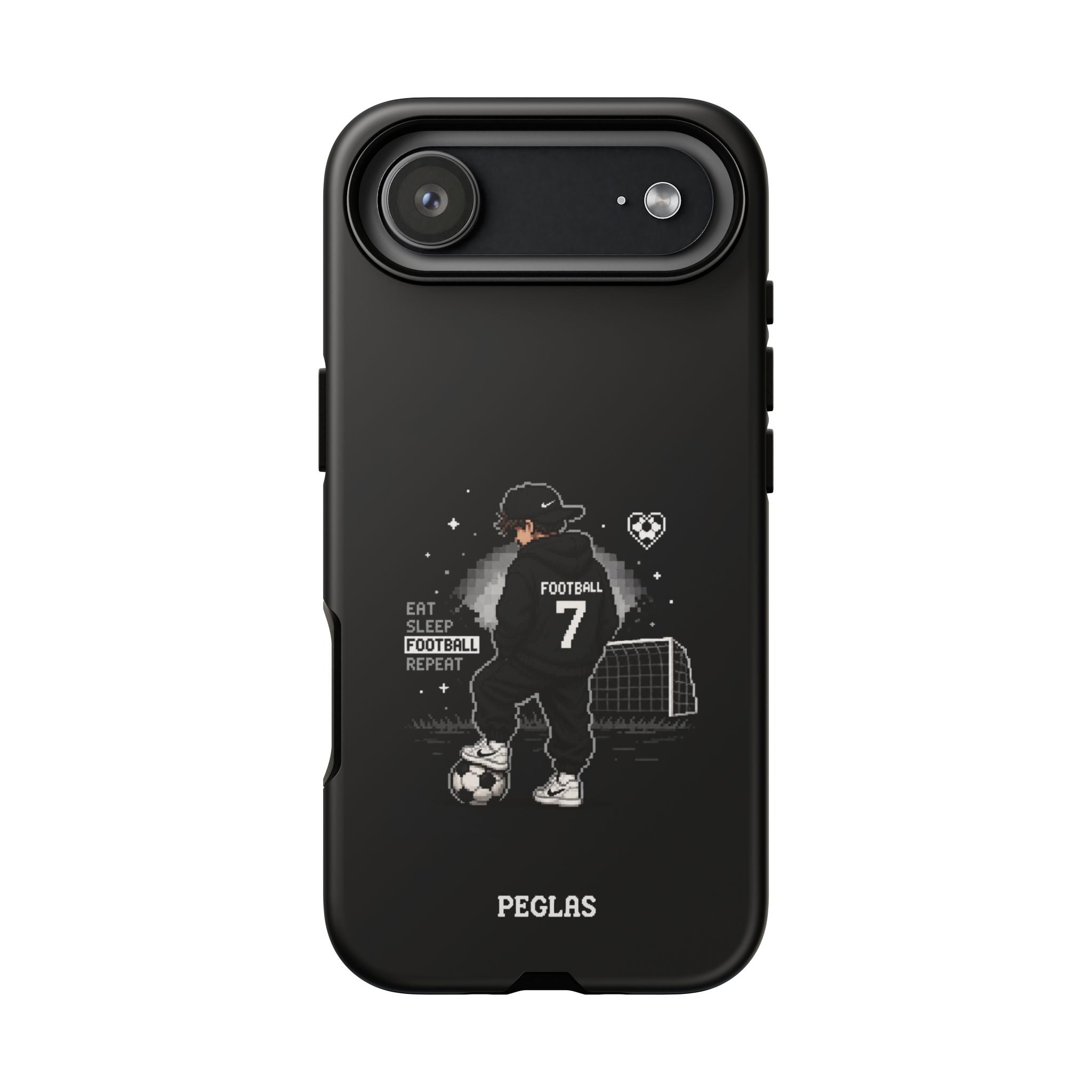 Football Player Phone Case - 'Eat Sleep Football Repeat' Black Tough Case, Soccer Goal Graphic
