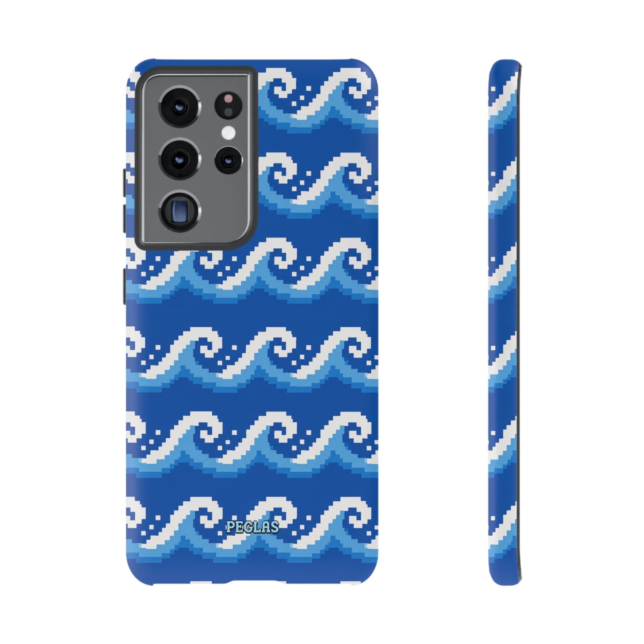 Pixel Wave Phone Case — Blue Ocean Retro Pixel Art iPhone Cover