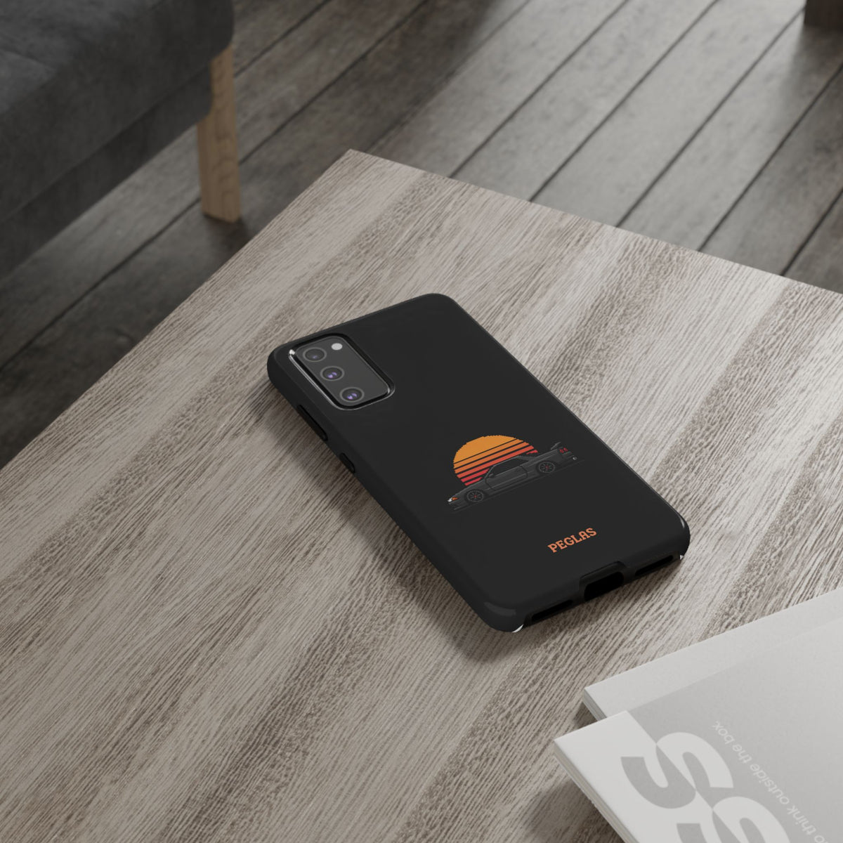 Vintage Black Sports Car Phone Case — Retro Sunset Design