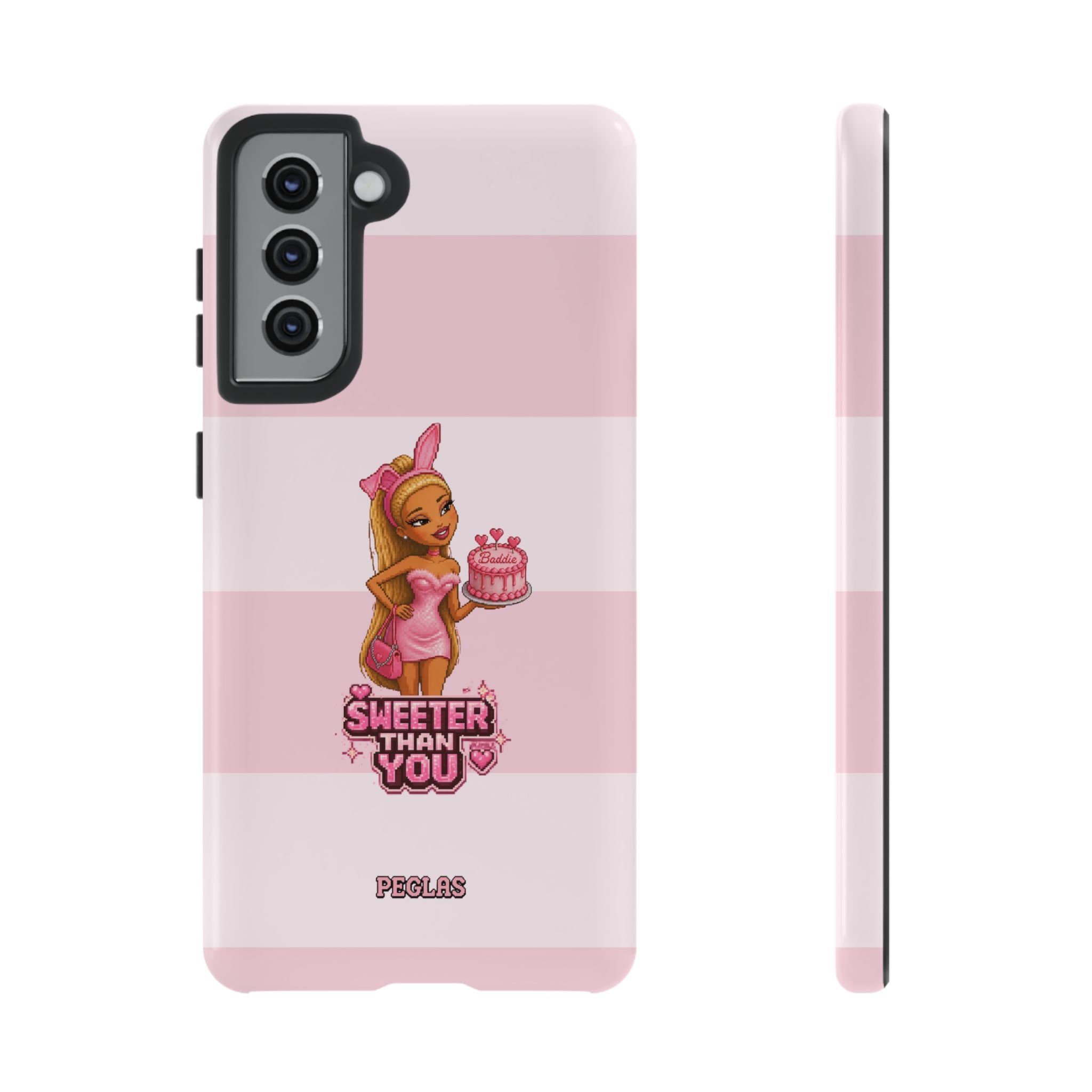 Phone Case — “Sweeter Than You” Pink Striped Cute Cake Girl Protective Cover