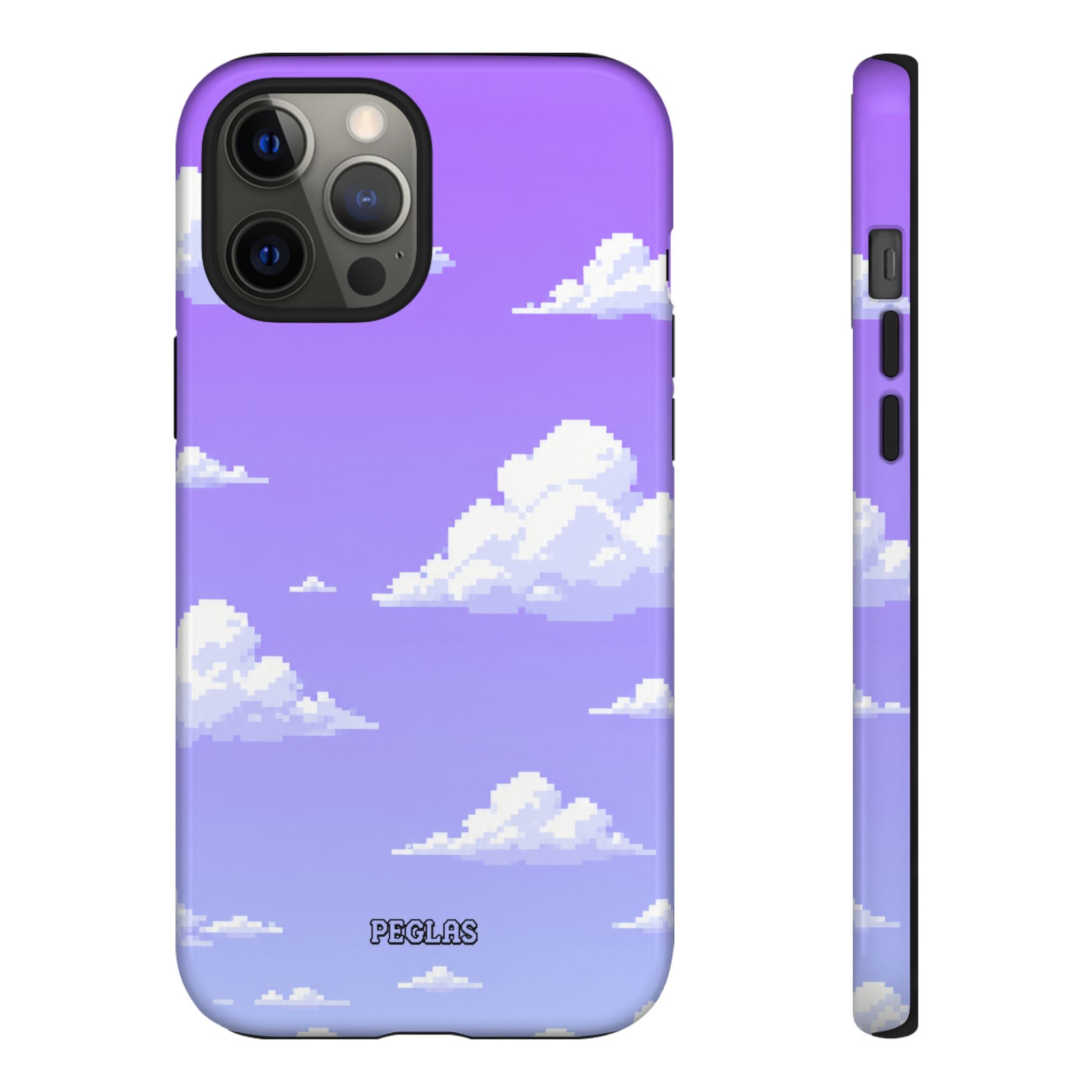 Purple Sky Cloud Phone Case — Pixel Cloud Pattern Tough Case