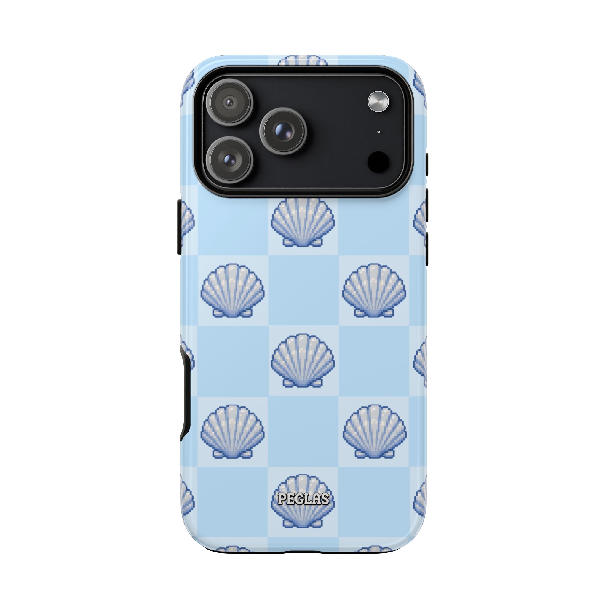 Shell Checkerboard Tough Phone Case — Light Blue Seashell Protective Cover