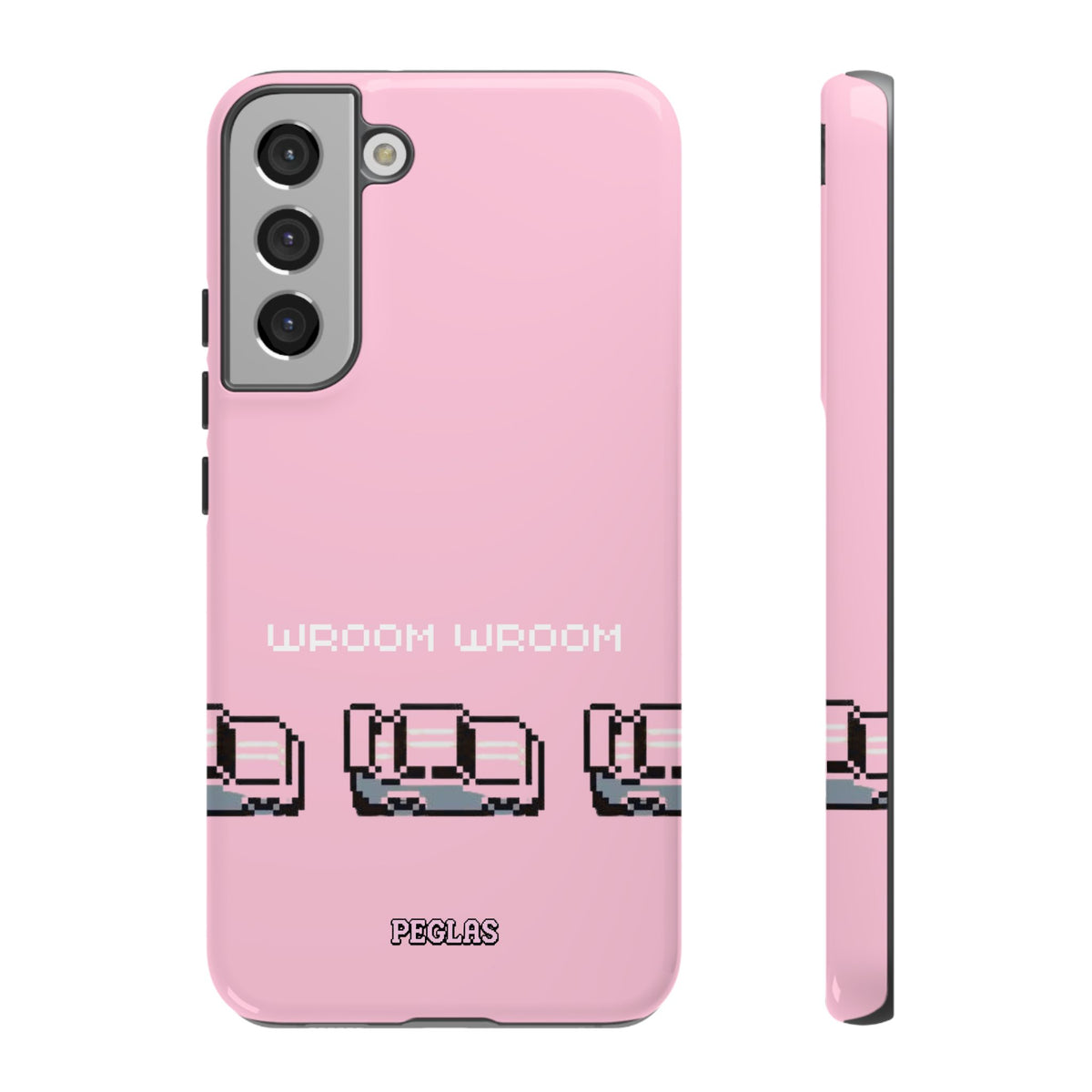 Pink Retro Pixel Cars Phone Case — "Wroom Wroom" Tough Protective Cover