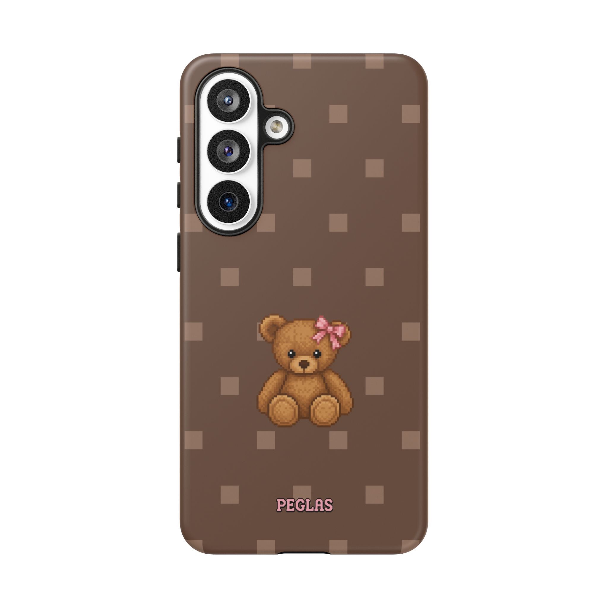 Teddy Bear Tough Phone Case — Cute Brown Polka Dot Protective Cover