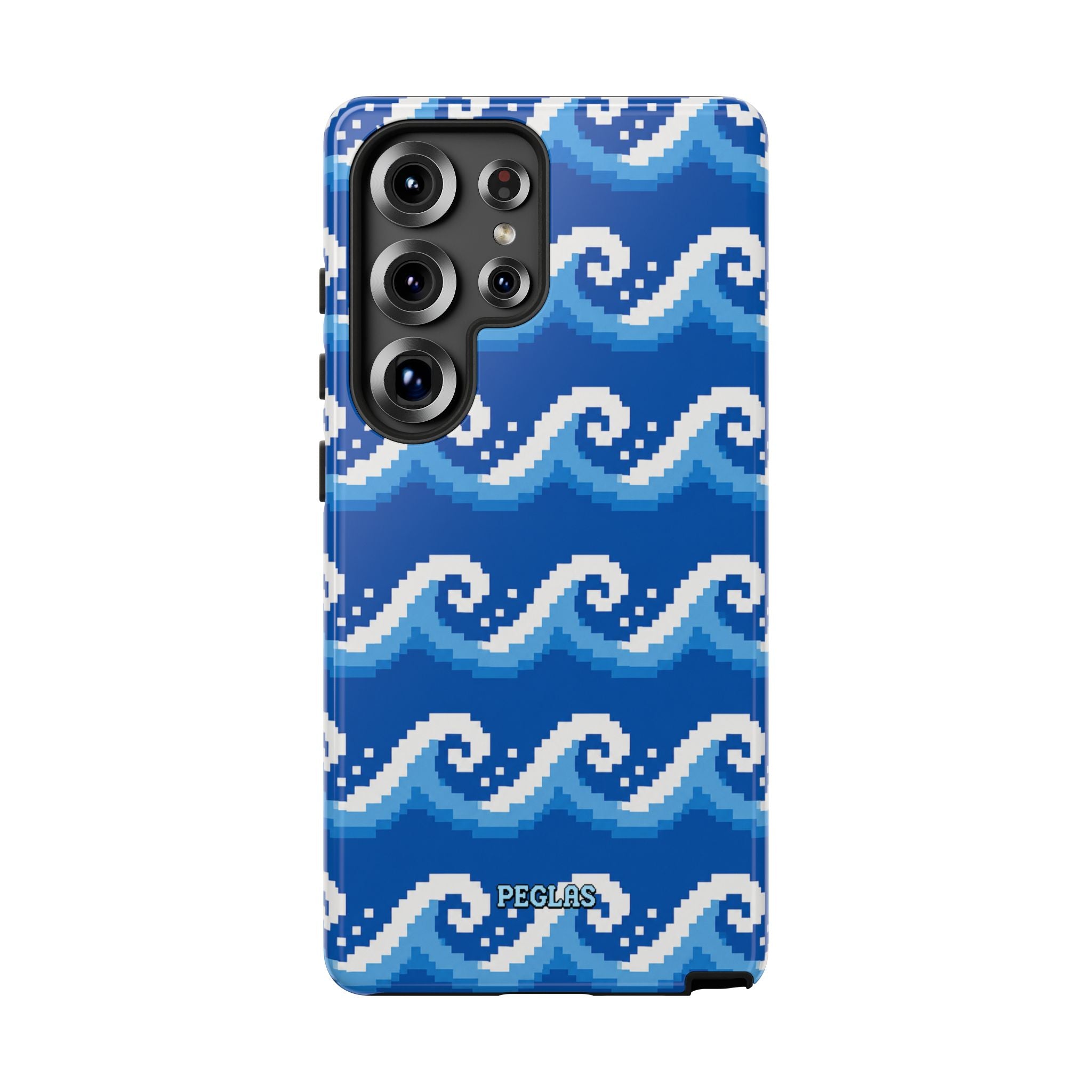 Pixel Wave Phone Case — Blue Ocean Retro Pixel Art iPhone Cover