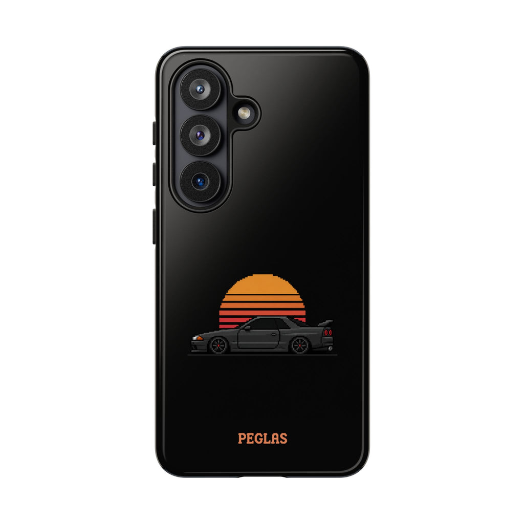 Vintage Black Sports Car Phone Case — Retro Sunset Design