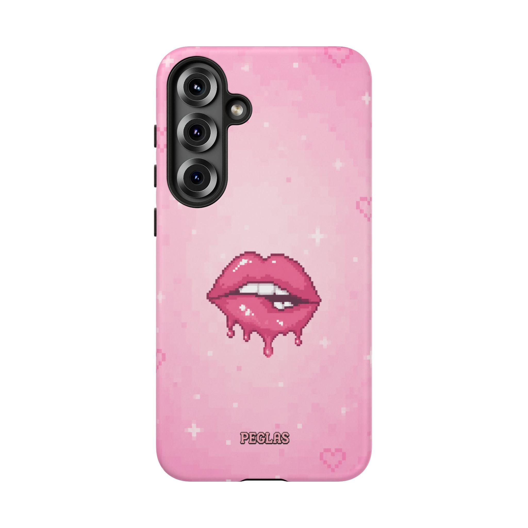 Pink Drip Lips Phone Case — Cute Pixel Art Protective Tough Case