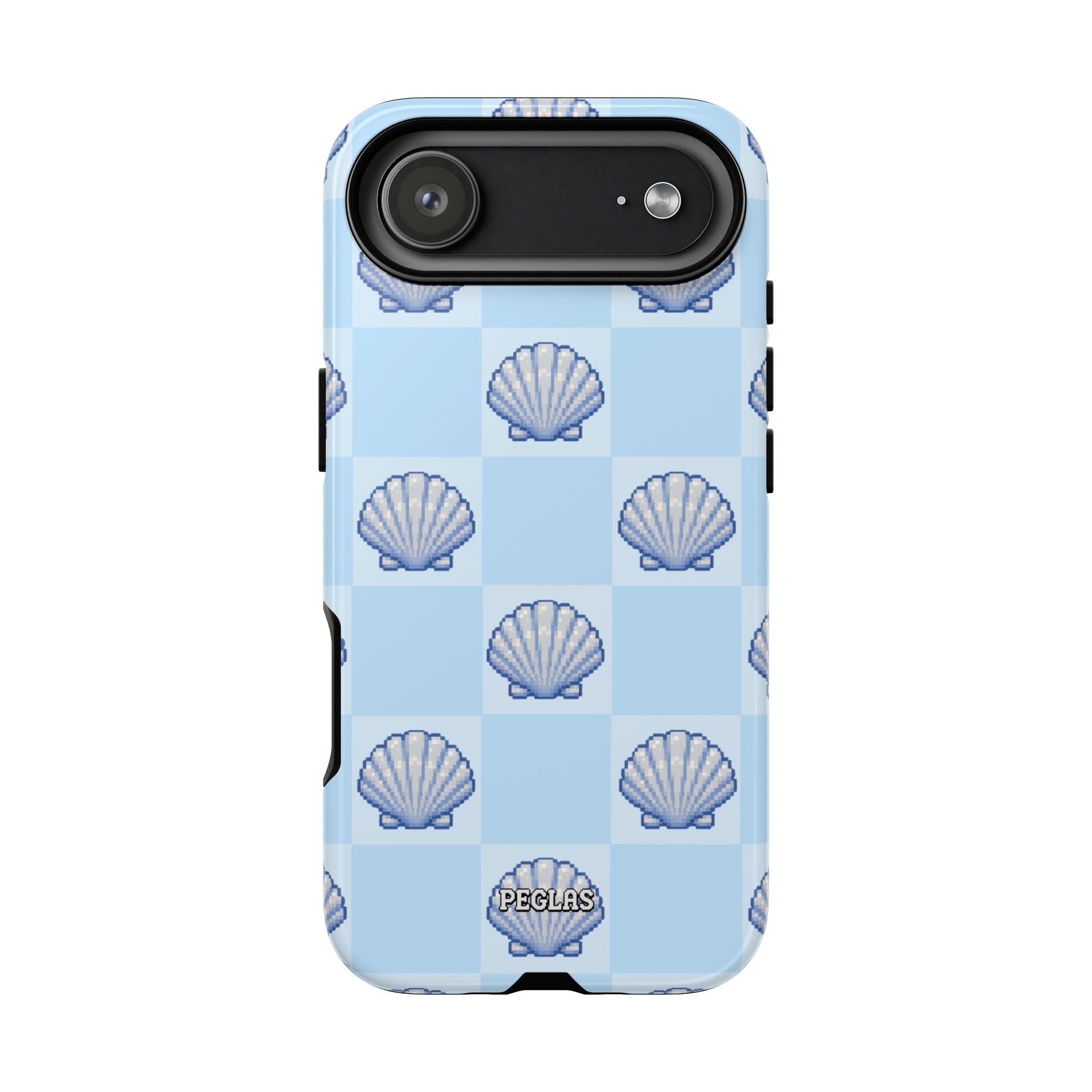 Shell Checkerboard Tough Phone Case — Light Blue Seashell Protective Cover