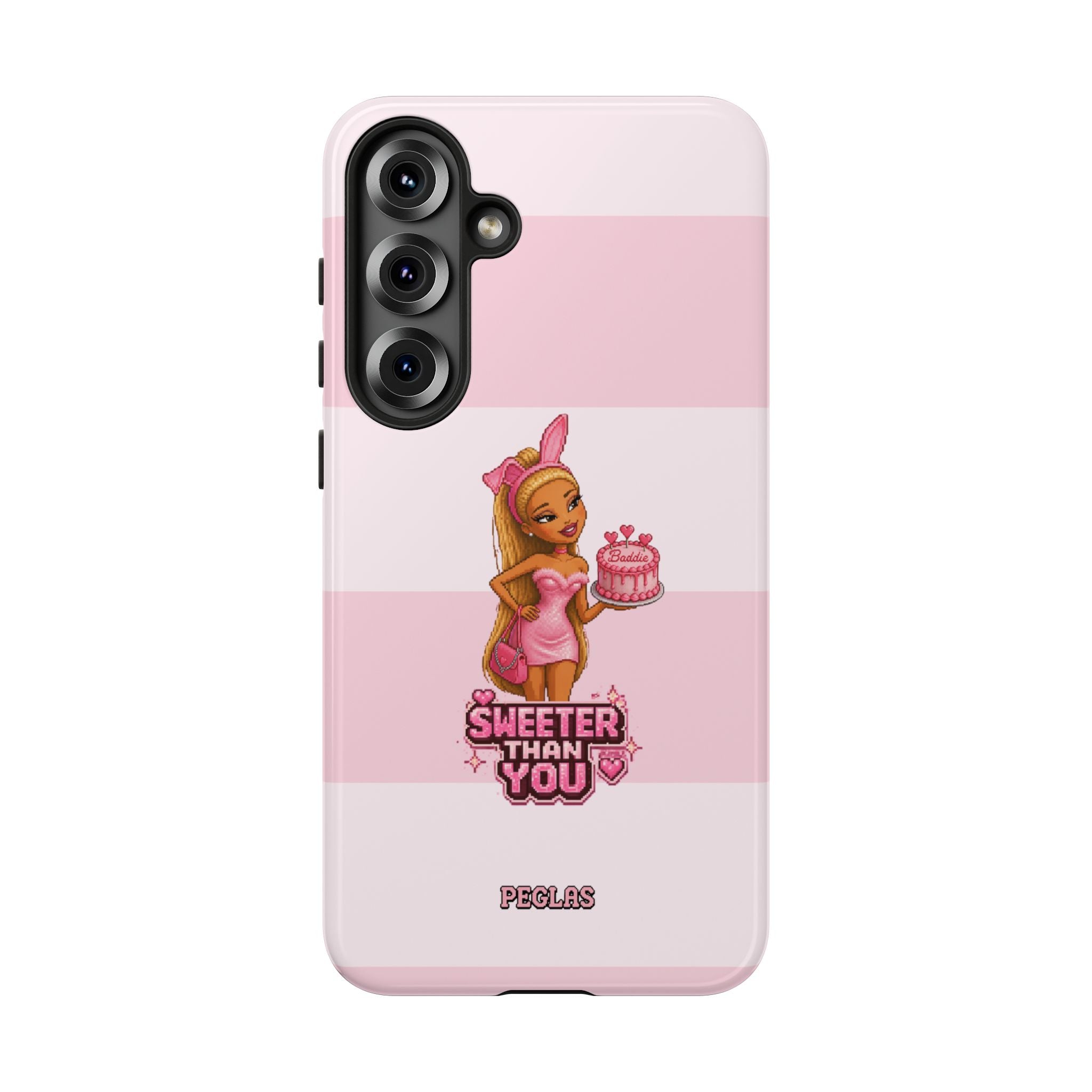 Phone Case — “Sweeter Than You” Pink Striped Cute Cake Girl Protective Cover