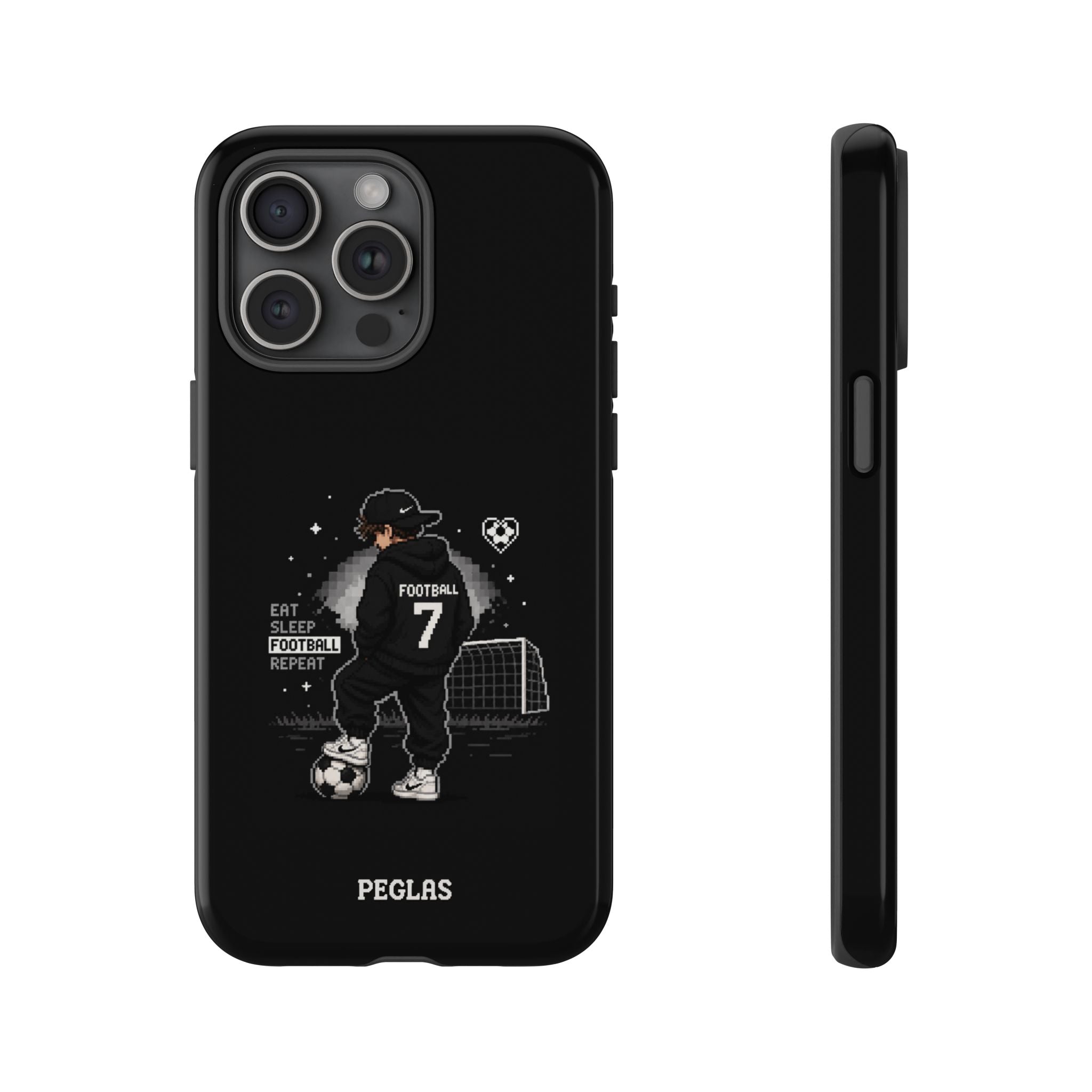 Football Player Phone Case - 'Eat Sleep Football Repeat' Black Tough Case, Soccer Goal Graphic
