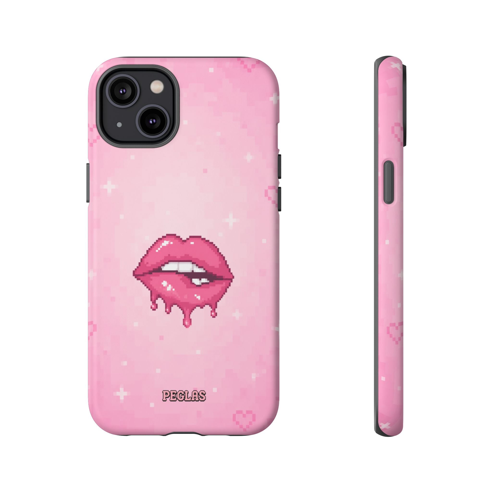 Pink Drip Lips Phone Case — Cute Pixel Art Protective Tough Case