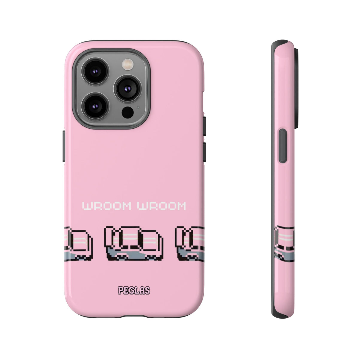 Pink Retro Pixel Cars Phone Case — "Wroom Wroom" Tough Protective Cover