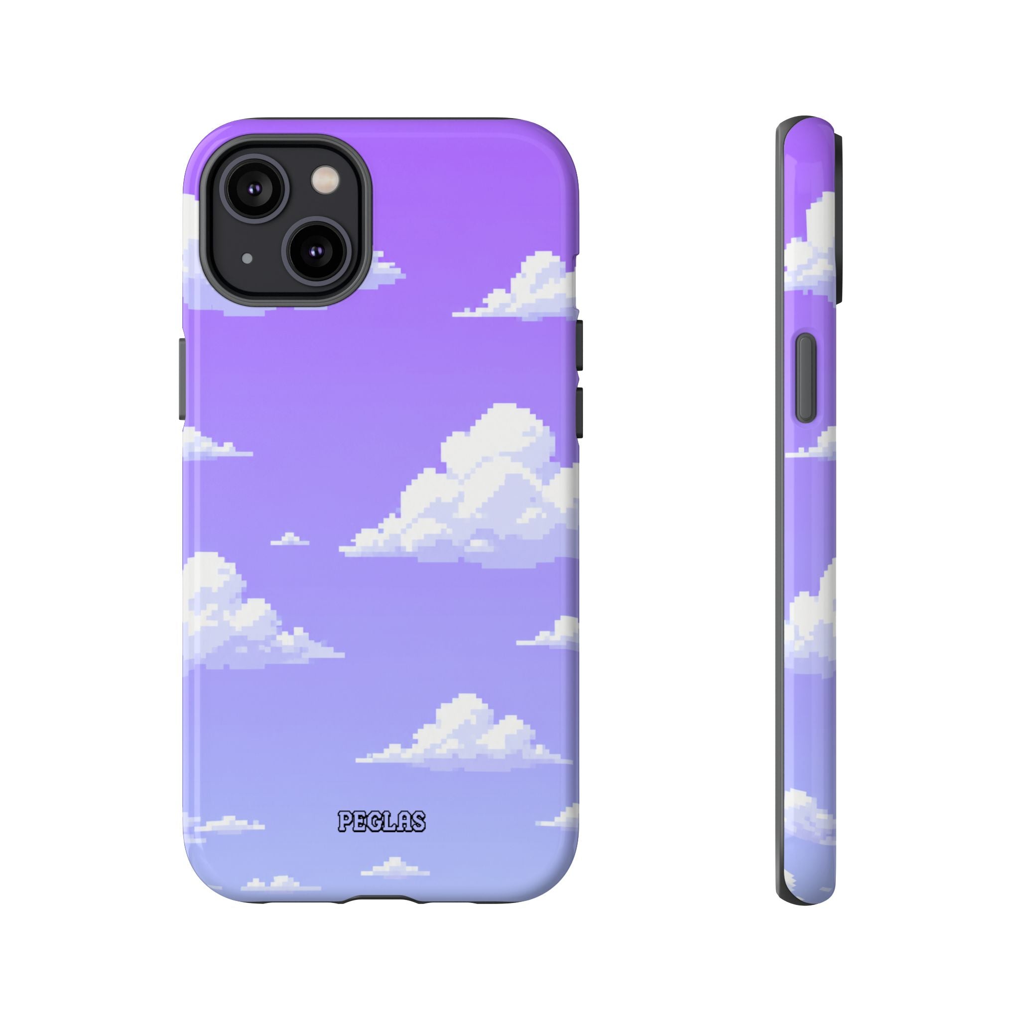 Purple Sky Cloud Phone Case — Pixel Cloud Pattern Tough Case