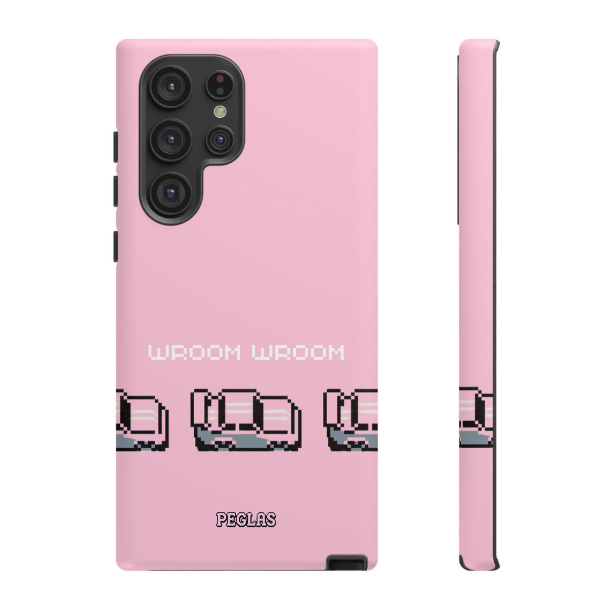 Pink Retro Pixel Cars Phone Case — "Wroom Wroom" Tough Protective Cover