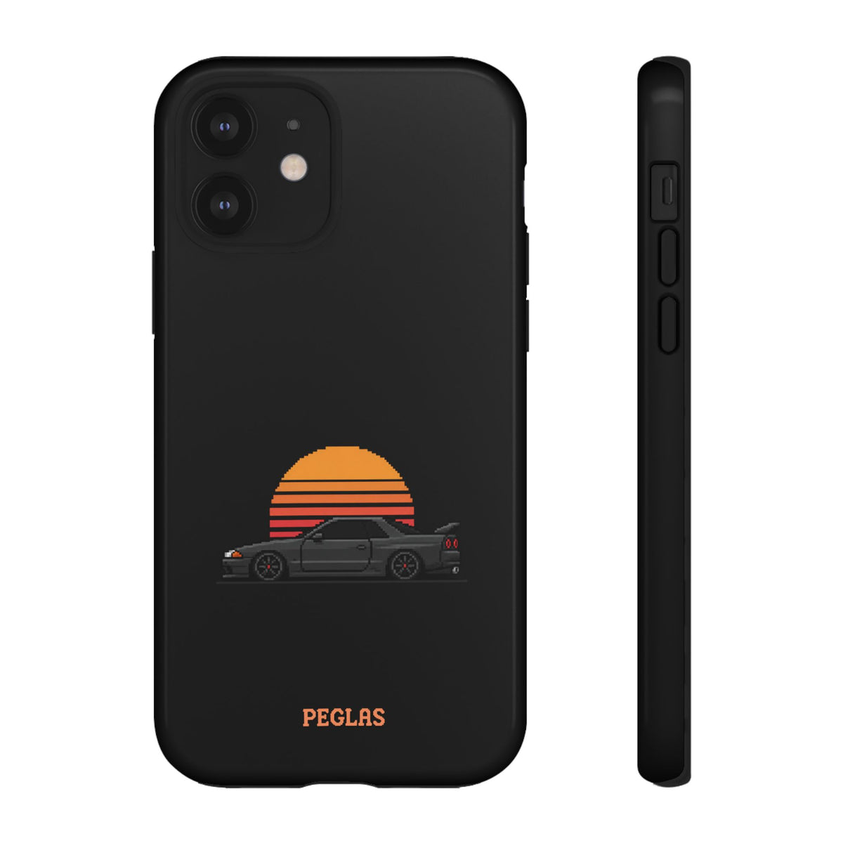 Vintage Black Sports Car Phone Case — Retro Sunset Design
