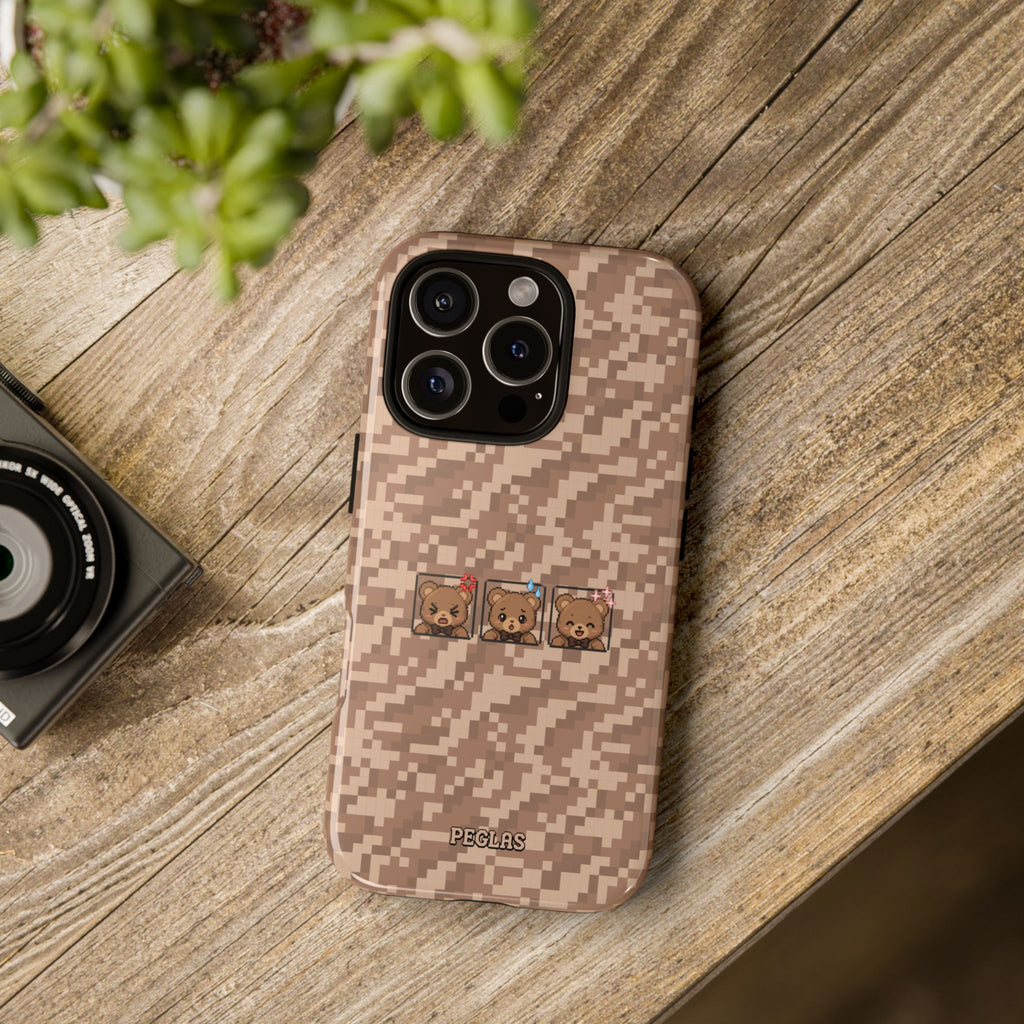 Pixel Teddy Emojis Brown Tough Phone Case