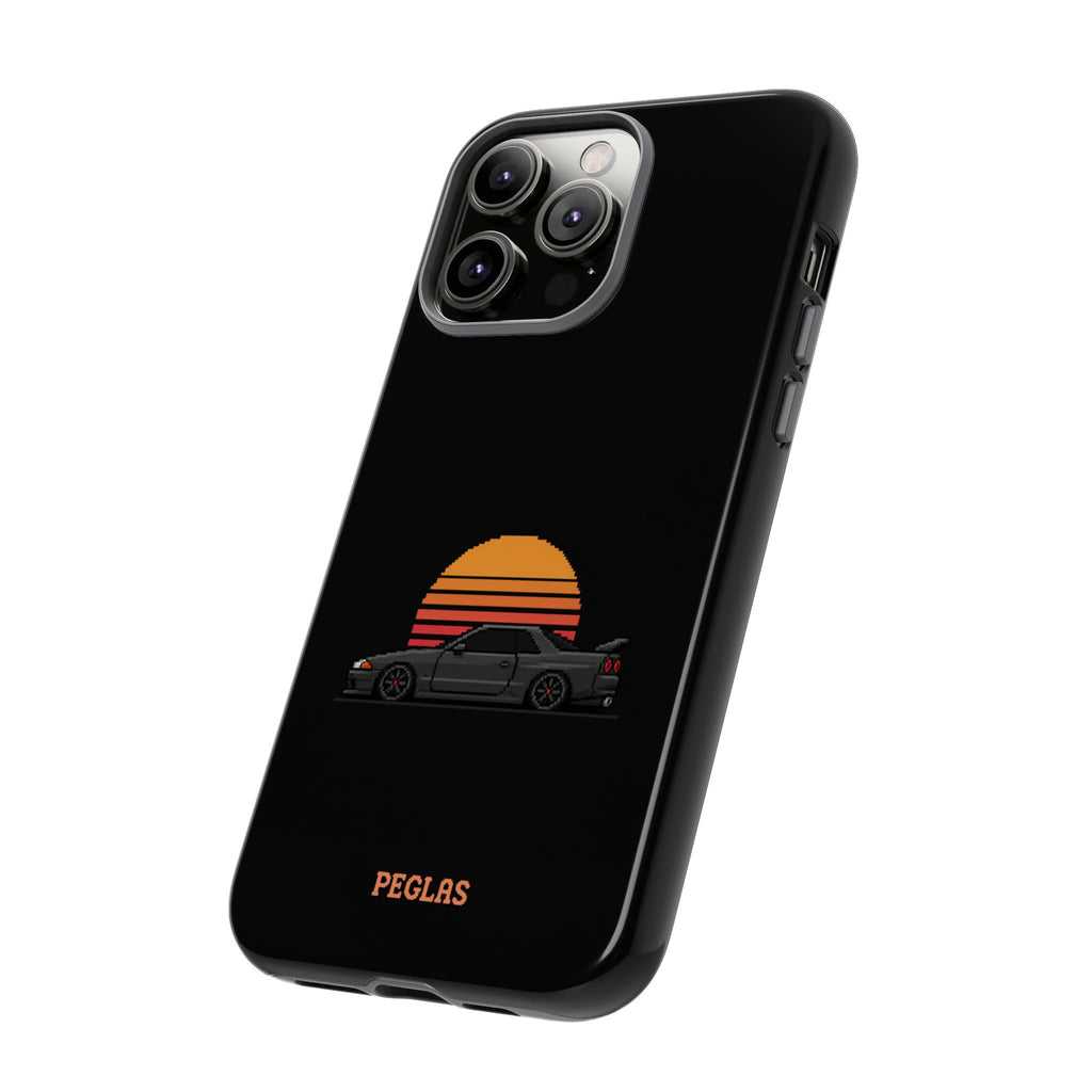 Vintage Black Sports Car Phone Case — Retro Sunset Design