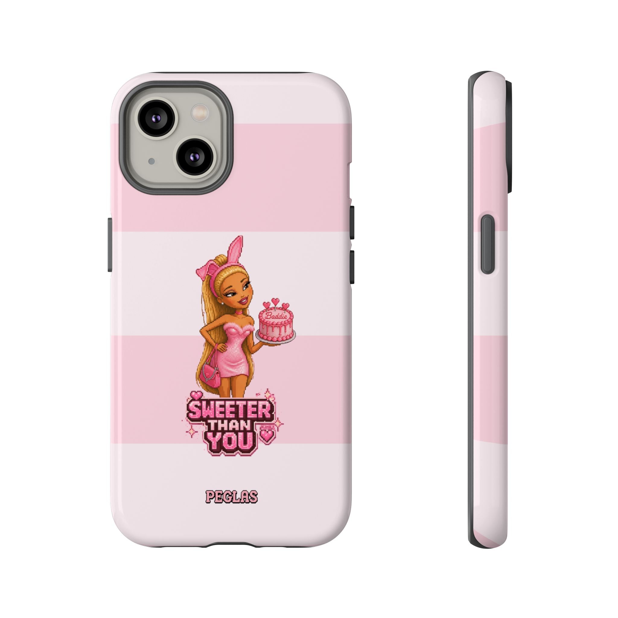Phone Case — “Sweeter Than You” Pink Striped Cute Cake Girl Protective Cover