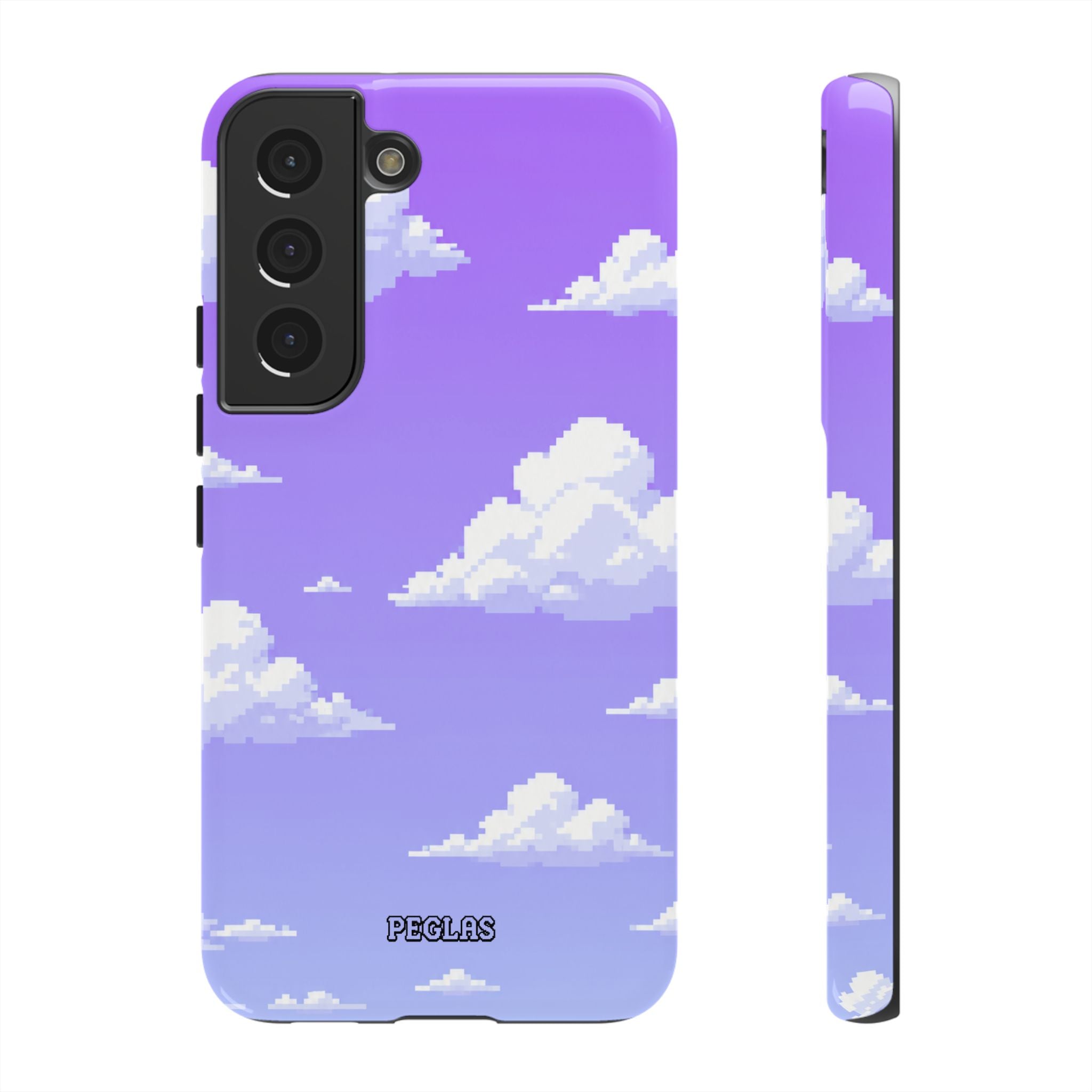 Purple Sky Cloud Phone Case — Pixel Cloud Pattern Tough Case