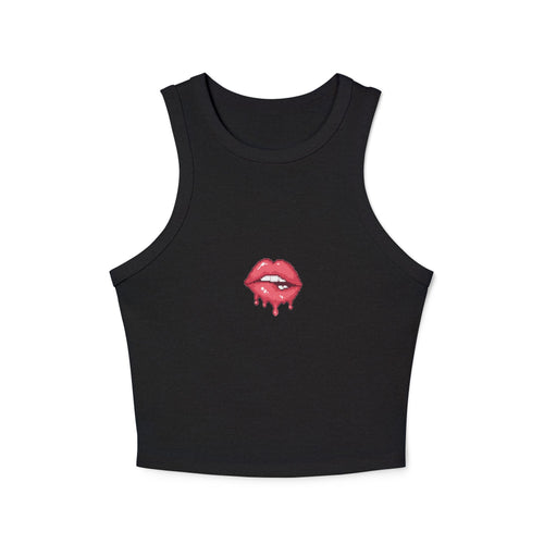 Dripping Red Lips Racer Tank — Women's Micro Rib Crop Top