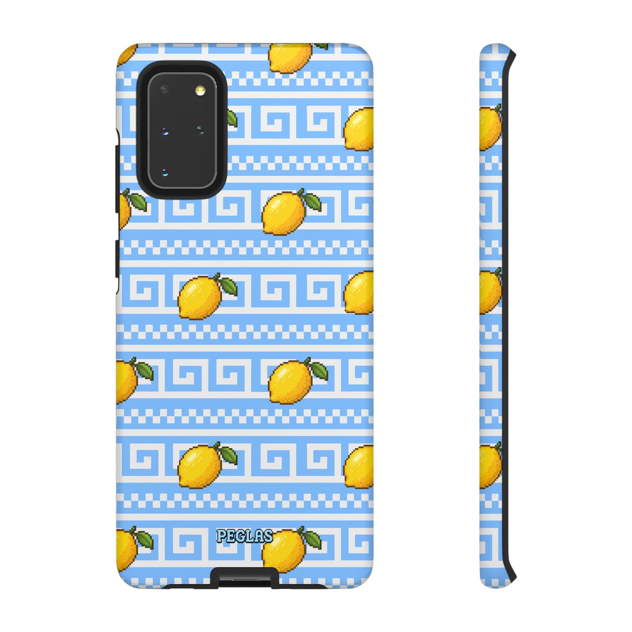 Lemon Greek Key Phone Case — Blue Citrus Pattern Tough Case