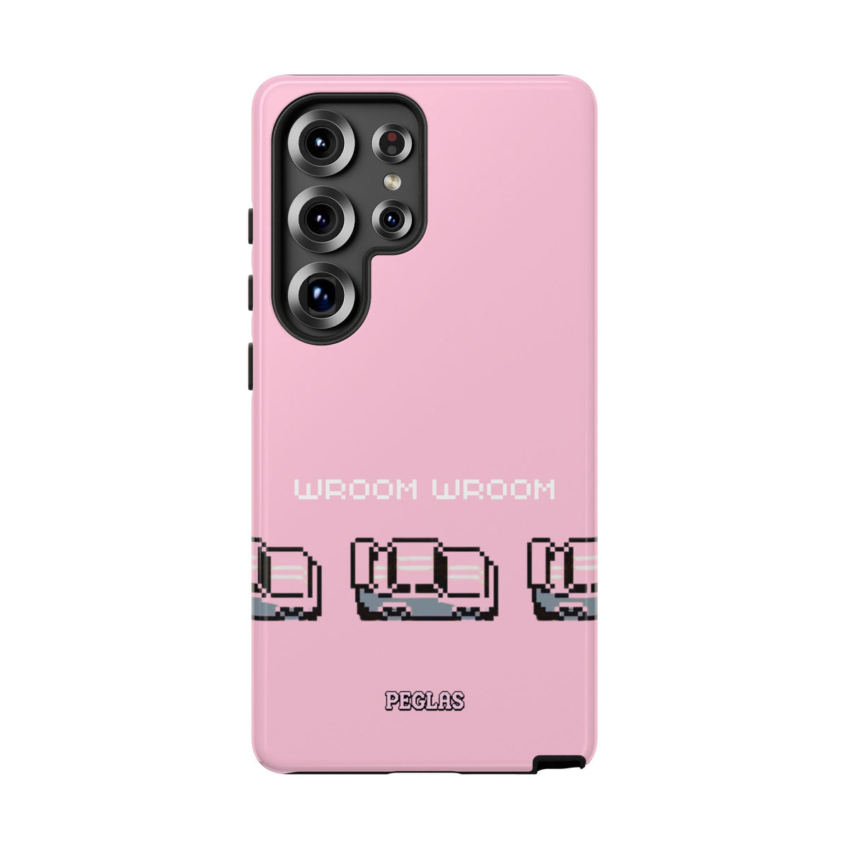 Pink Retro Pixel Cars Phone Case — "Wroom Wroom" Tough Protective Cover