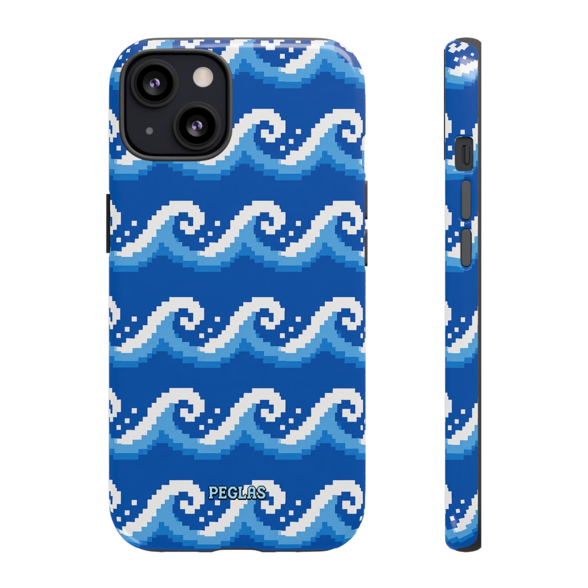 Pixel Wave Phone Case — Blue Ocean Retro Pixel Art iPhone Cover