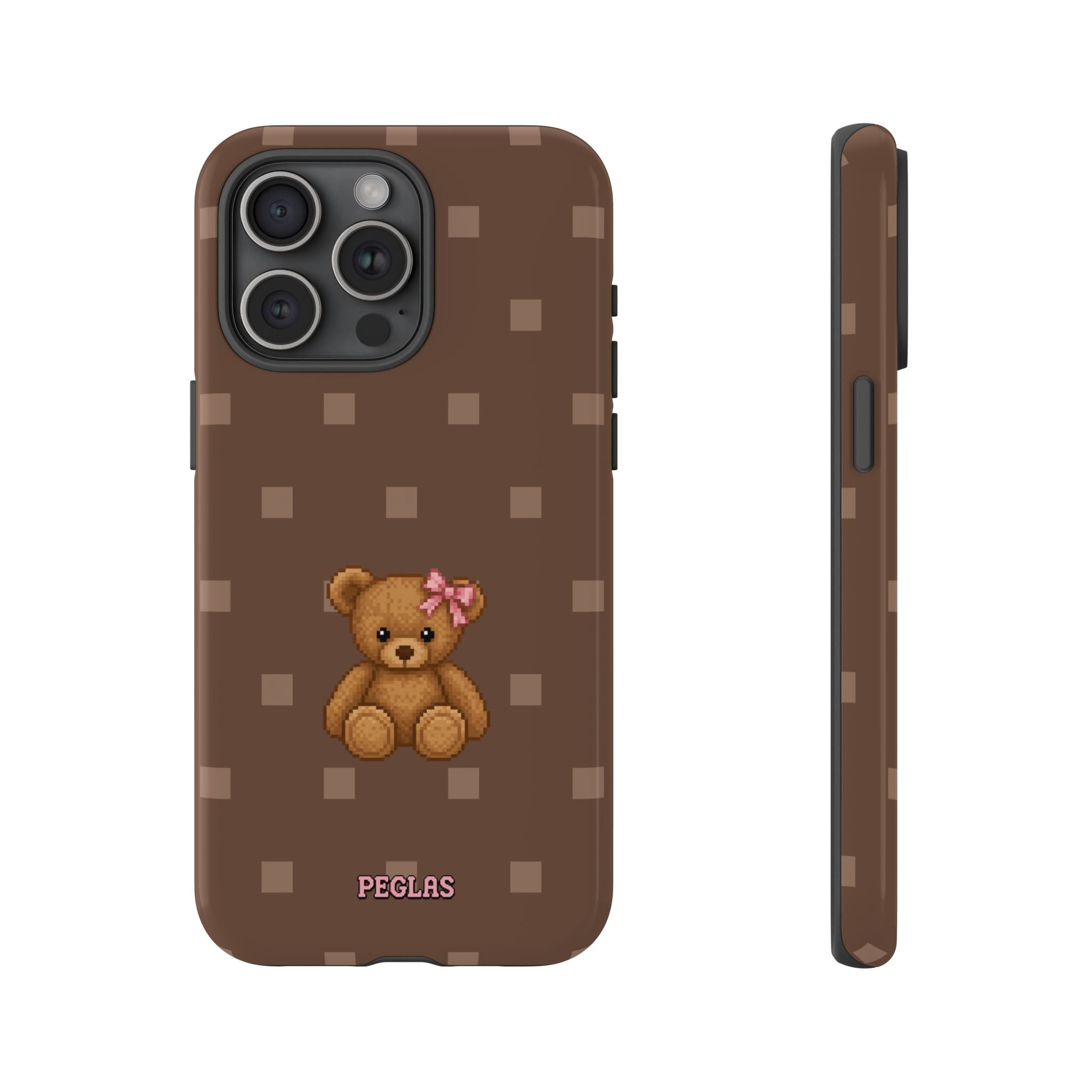 Teddy Bear Tough Phone Case — Cute Brown Polka Dot Protective Cover
