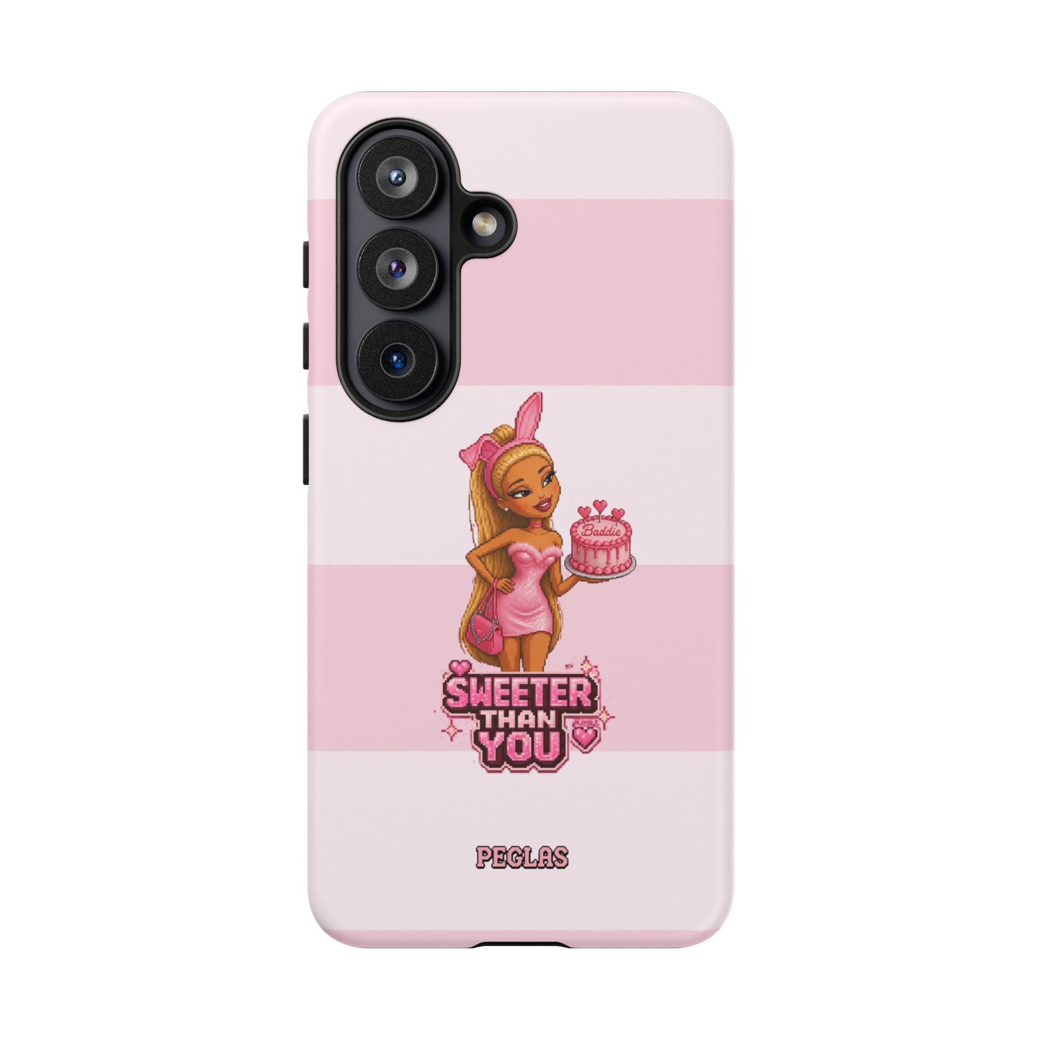 Phone Case — “Sweeter Than You” Pink Striped Cute Cake Girl Protective Cover