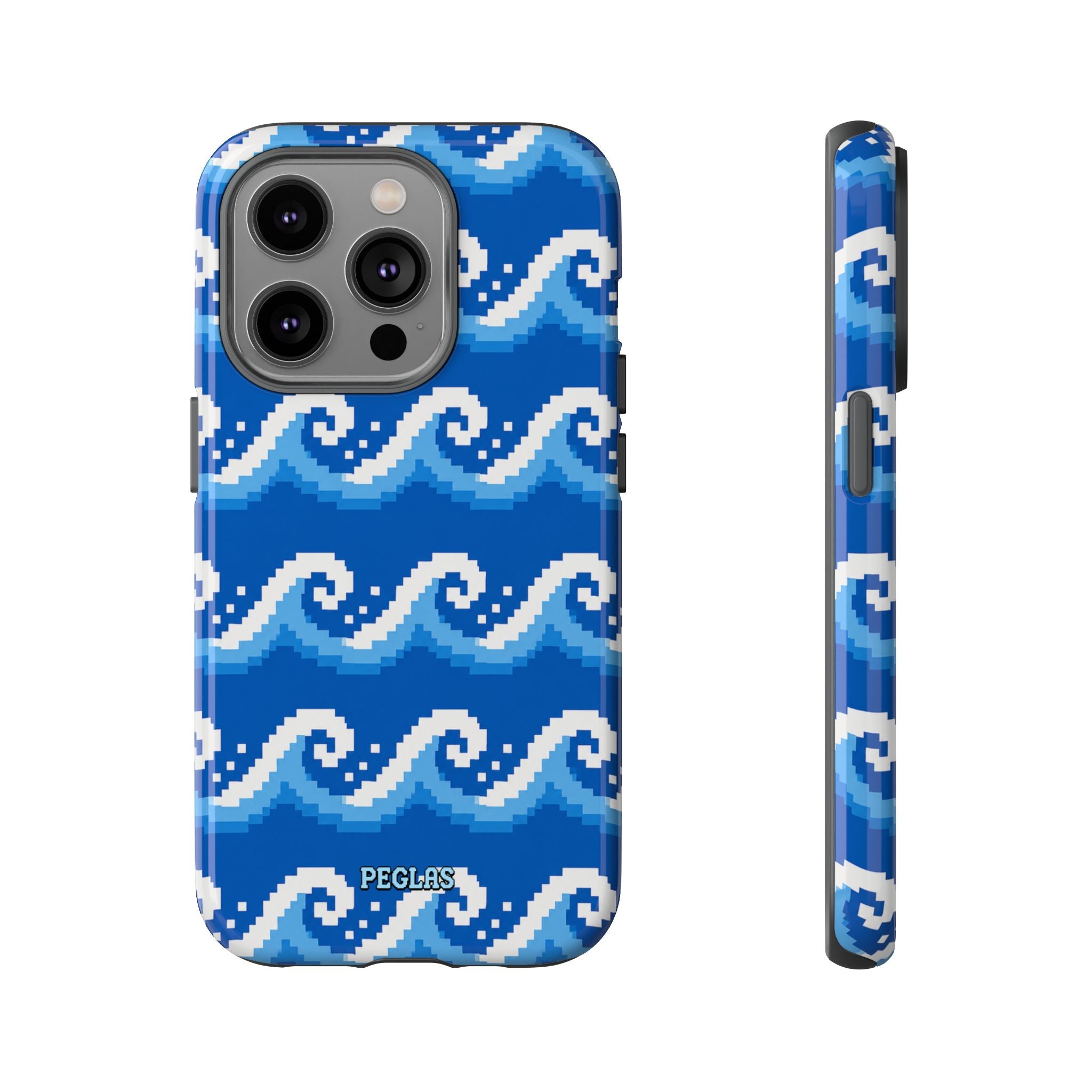 Pixel Wave Phone Case — Blue Ocean Retro Pixel Art iPhone Cover