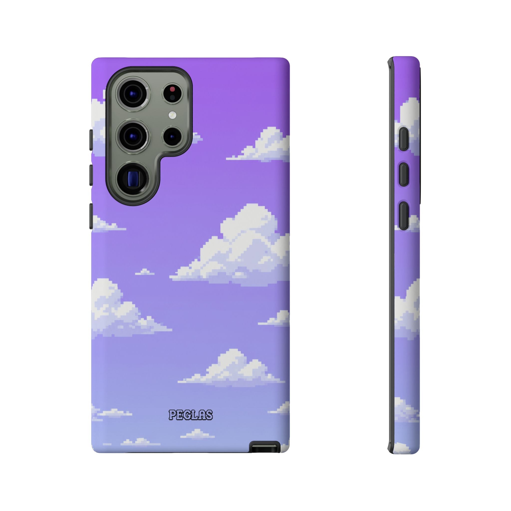 Purple Sky Cloud Phone Case — Pixel Cloud Pattern Tough Case
