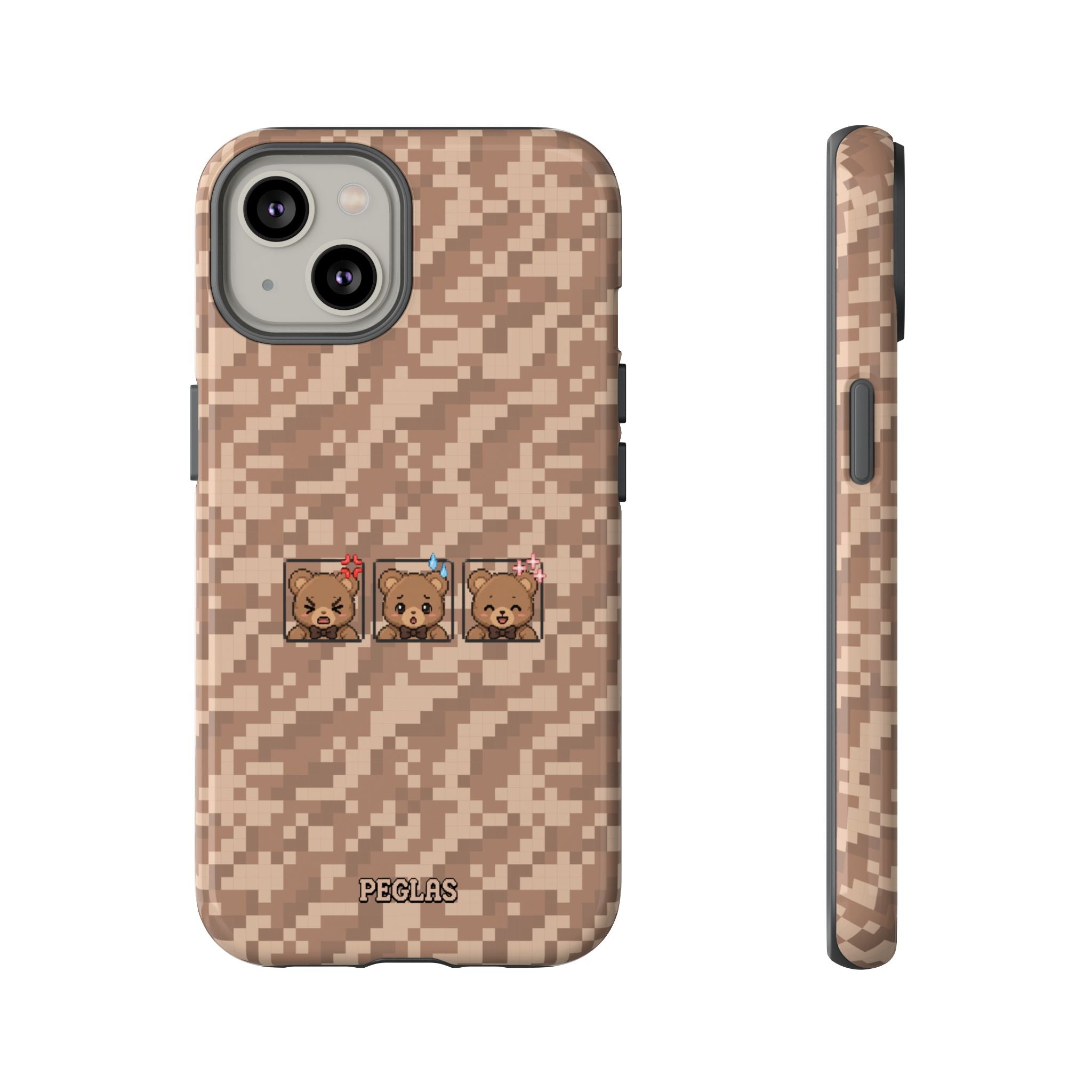 Pixel Teddy Emojis Brown Tough Phone Case
