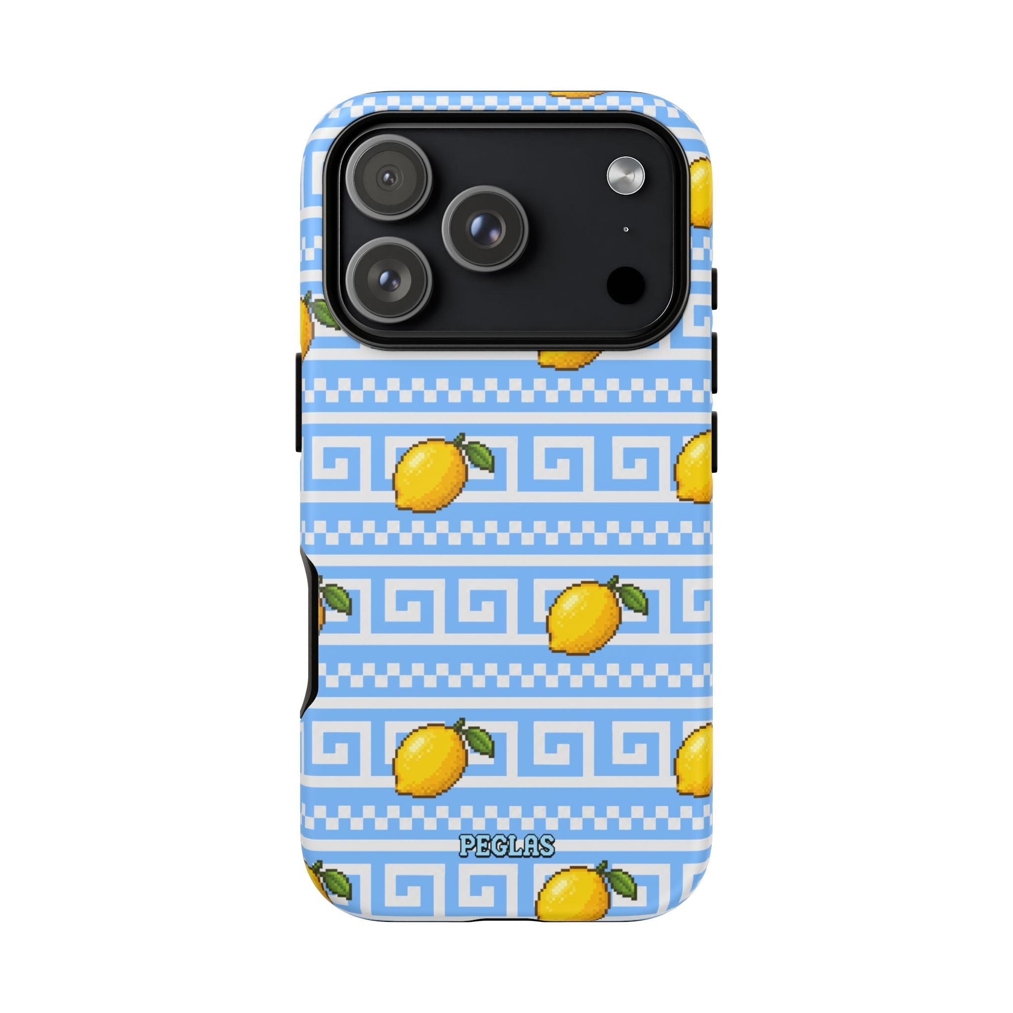 Lemon Greek Key Phone Case — Blue Citrus Pattern Tough Case