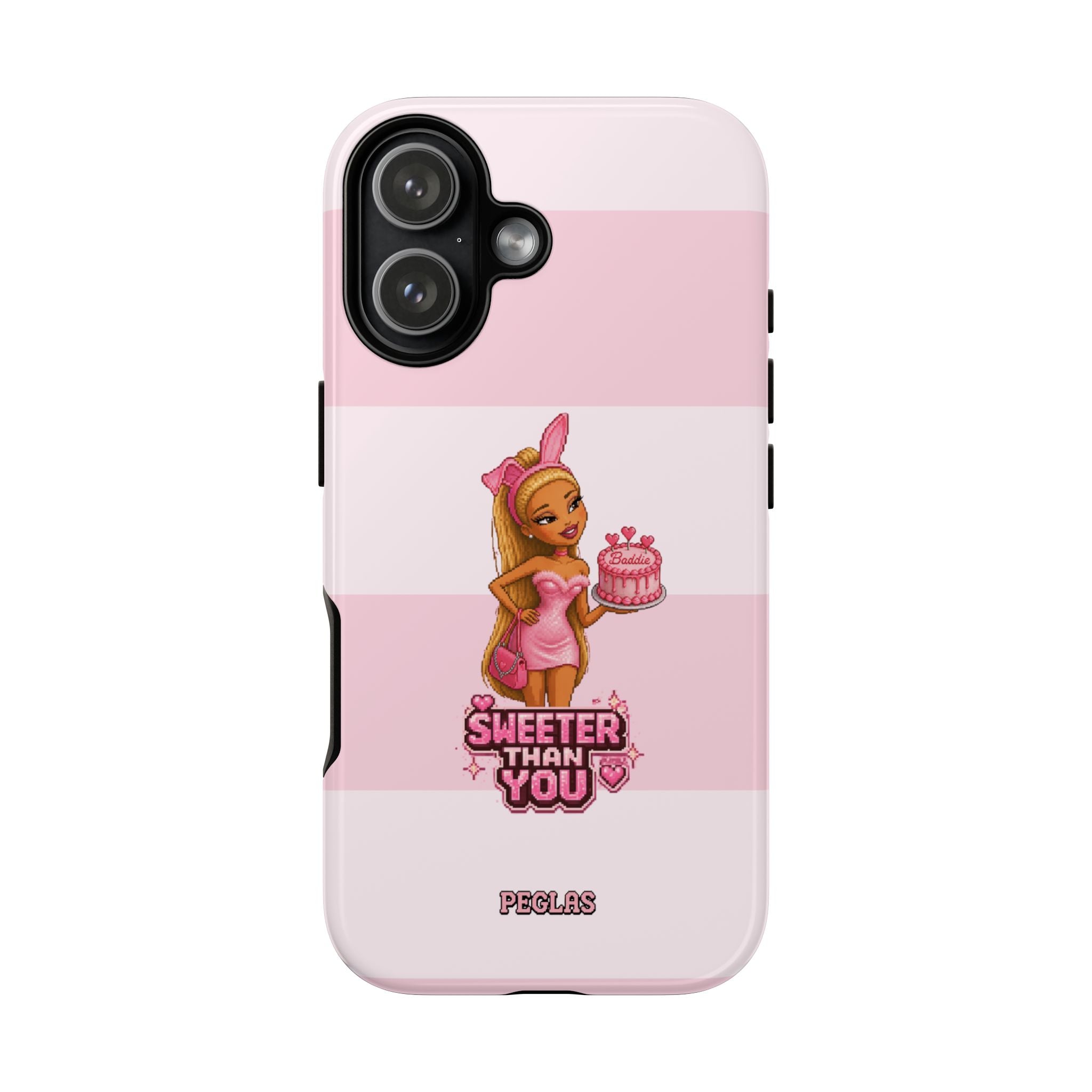 Phone Case — “Sweeter Than You” Pink Striped Cute Cake Girl Protective Cover