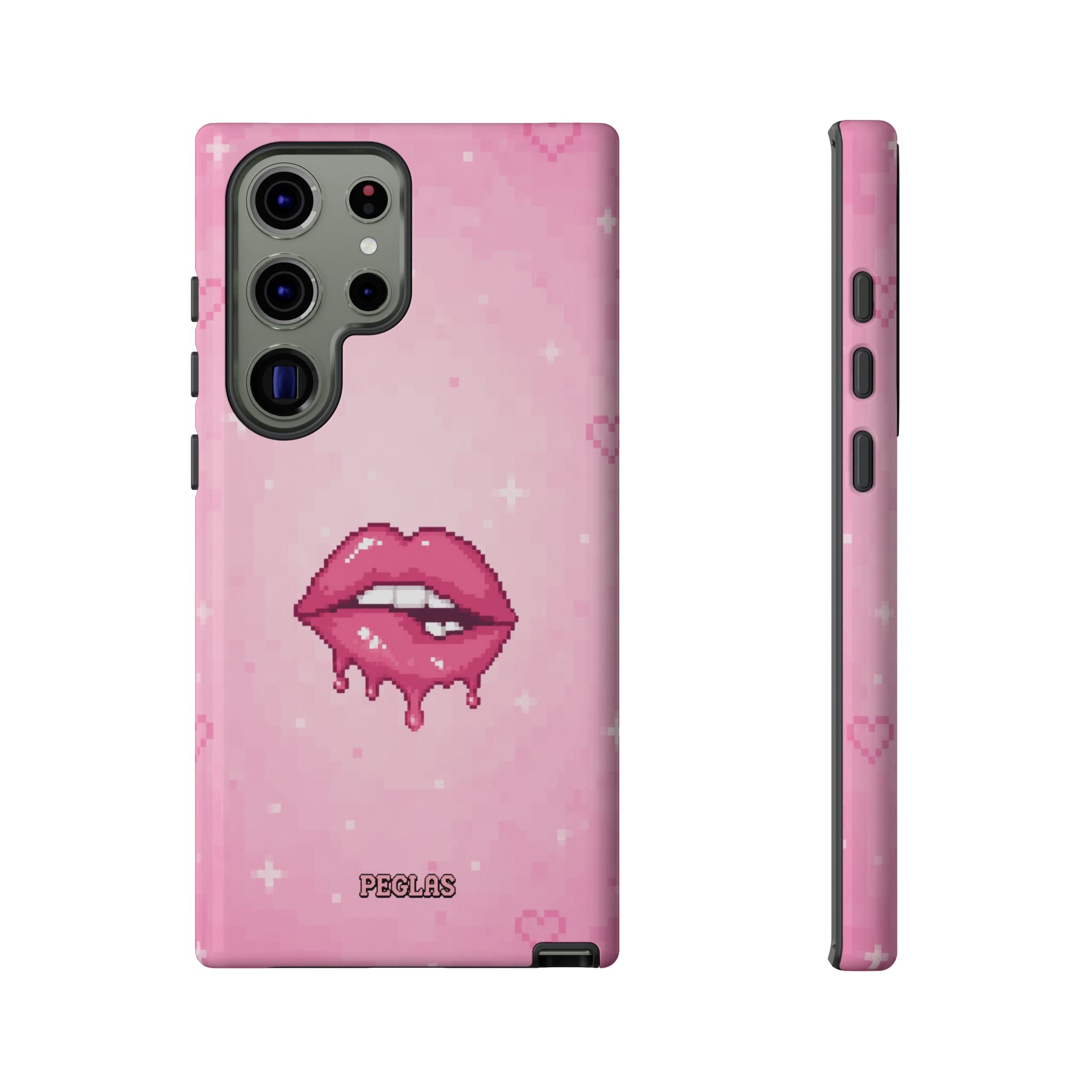 Pink Drip Lips Phone Case — Cute Pixel Art Protective Tough Case