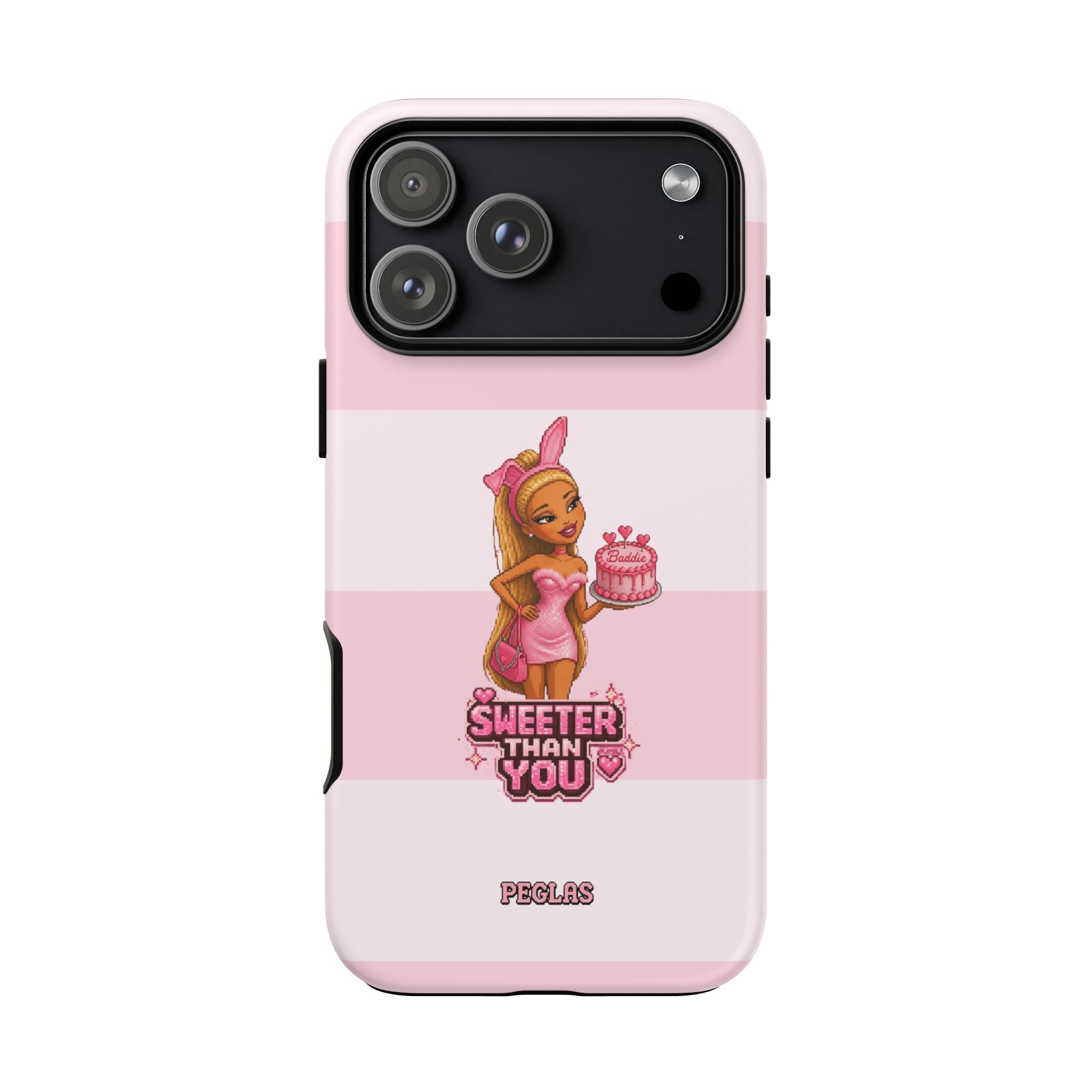 Phone Case — “Sweeter Than You” Pink Striped Cute Cake Girl Protective Cover