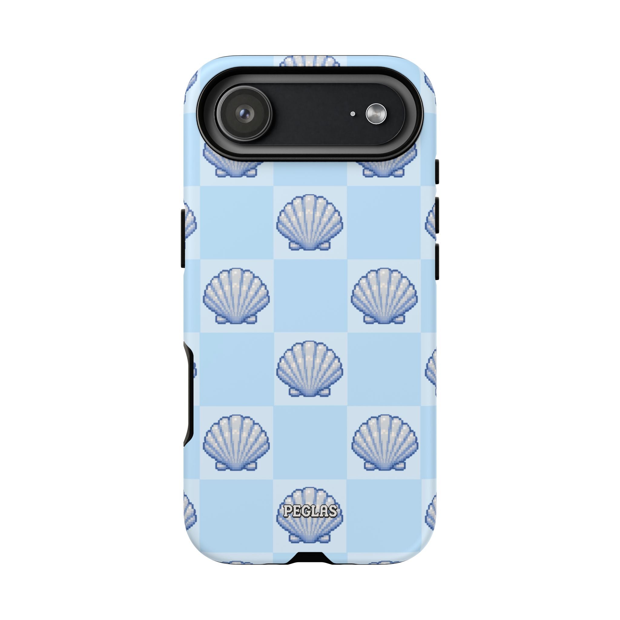 Shell Checkerboard Tough Phone Case — Light Blue Seashell Protective Cover