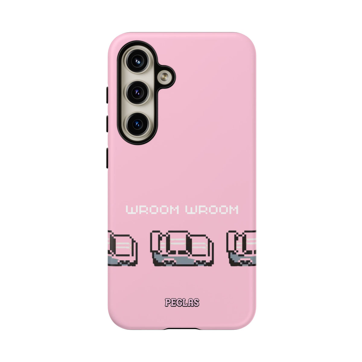 Pink Retro Pixel Cars Phone Case — "Wroom Wroom" Tough Protective Cover