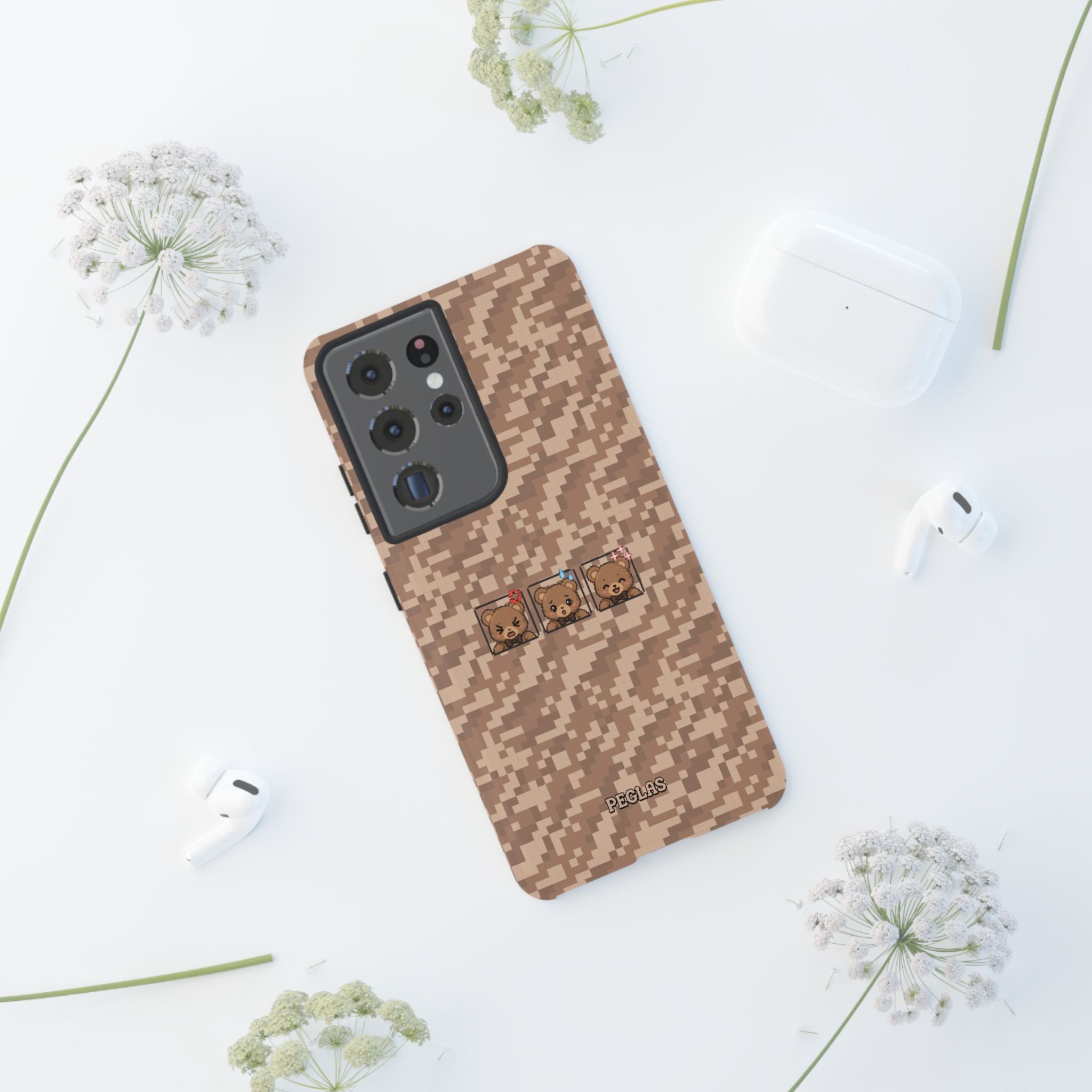 Pixel Teddy Emojis Brown Tough Phone Case
