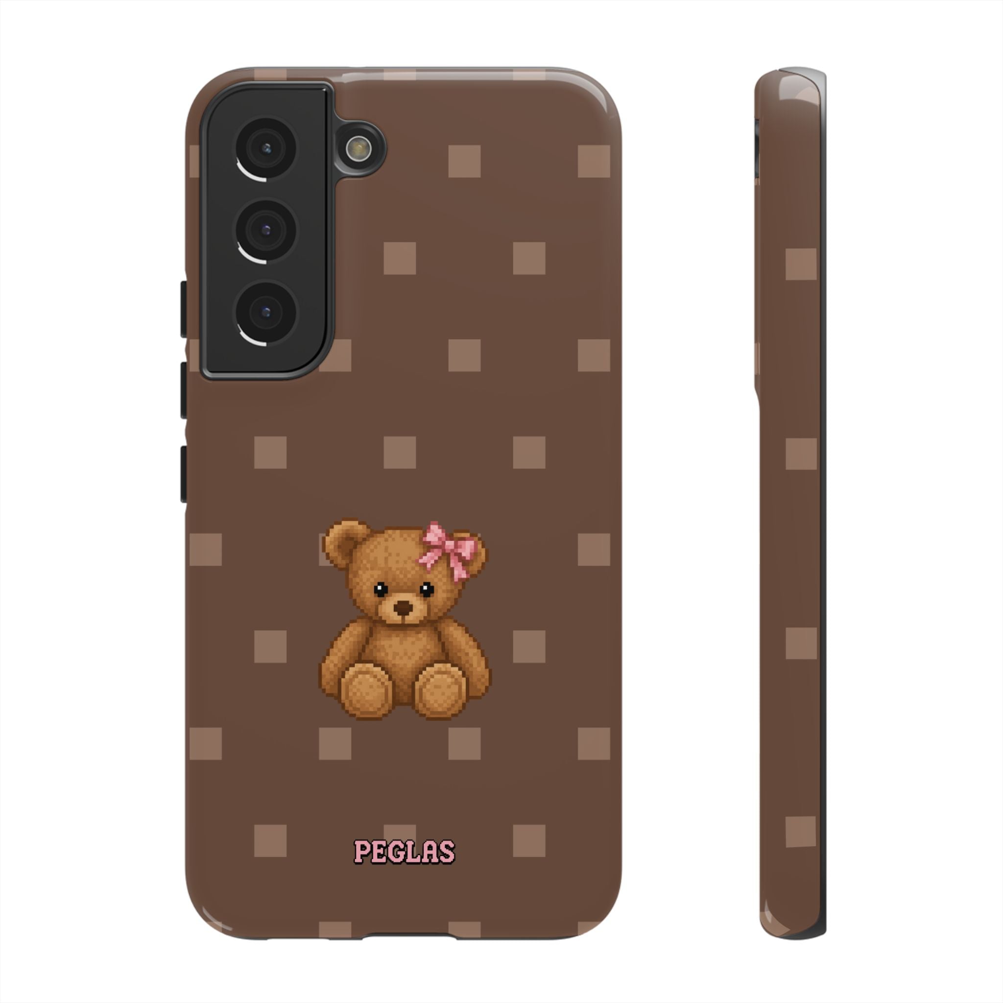 Teddy Bear Tough Phone Case — Cute Brown Polka Dot Protective Cover