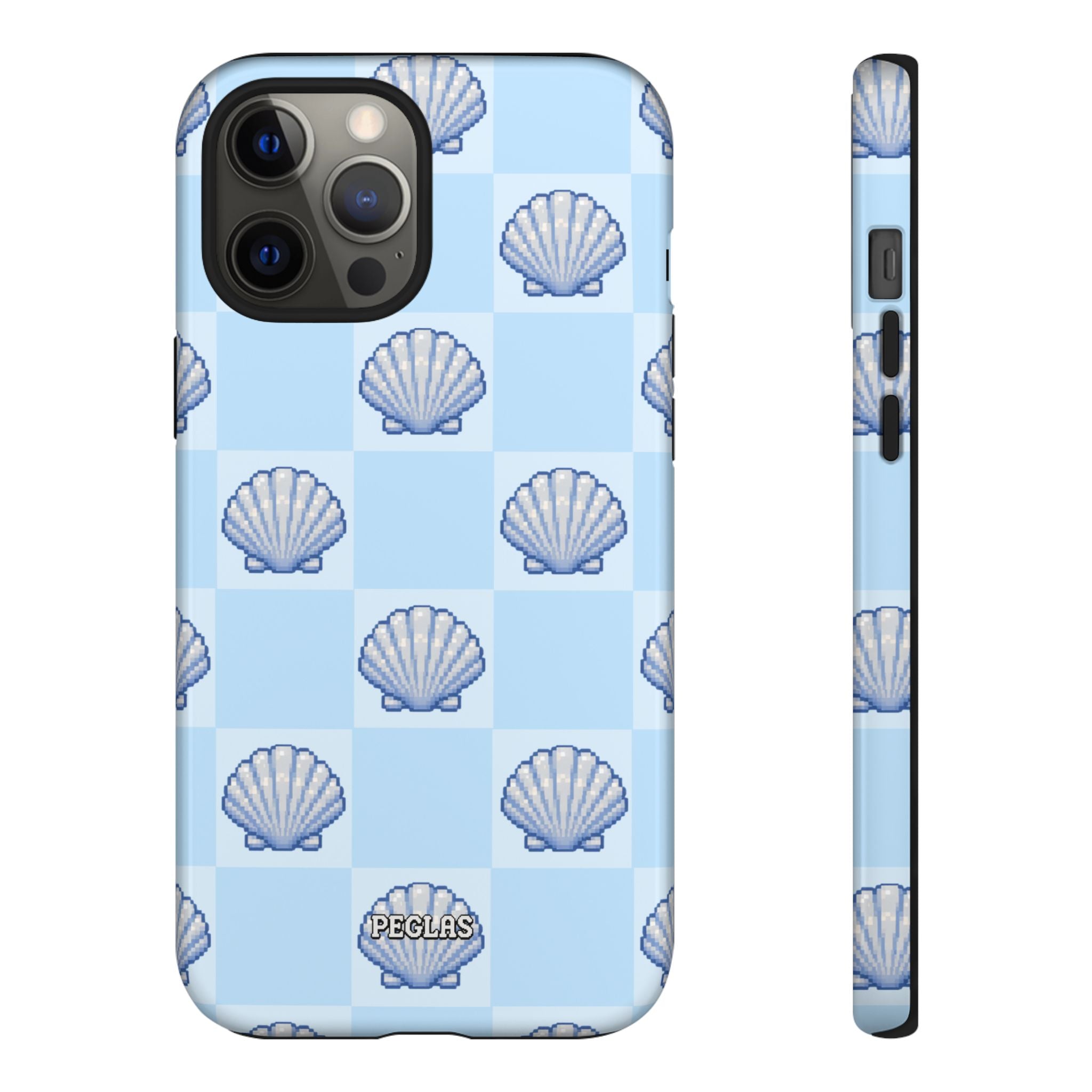 Shell Checkerboard Tough Phone Case — Light Blue Seashell Protective Cover