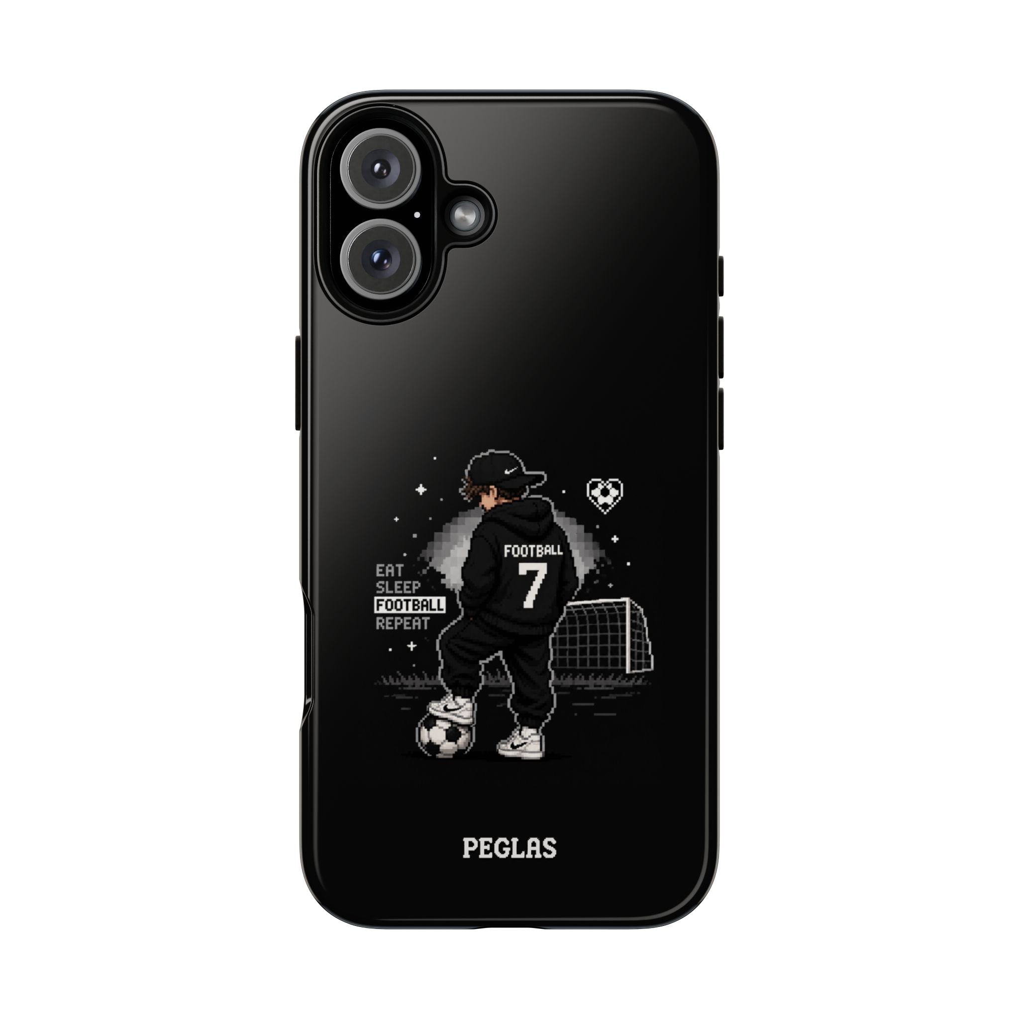 Football Player Phone Case - 'Eat Sleep Football Repeat' Black Tough Case, Soccer Goal Graphic