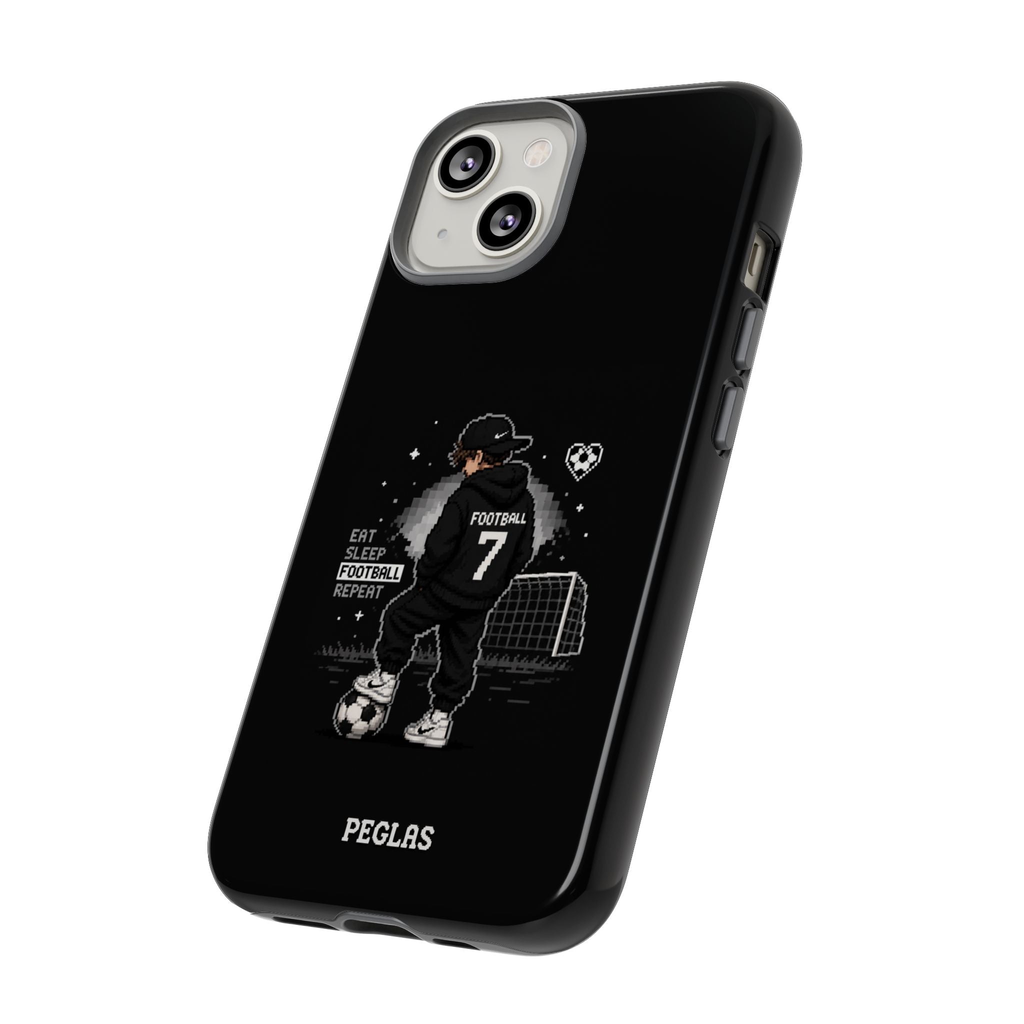 Football Player Phone Case - 'Eat Sleep Football Repeat' Black Tough Case, Soccer Goal Graphic