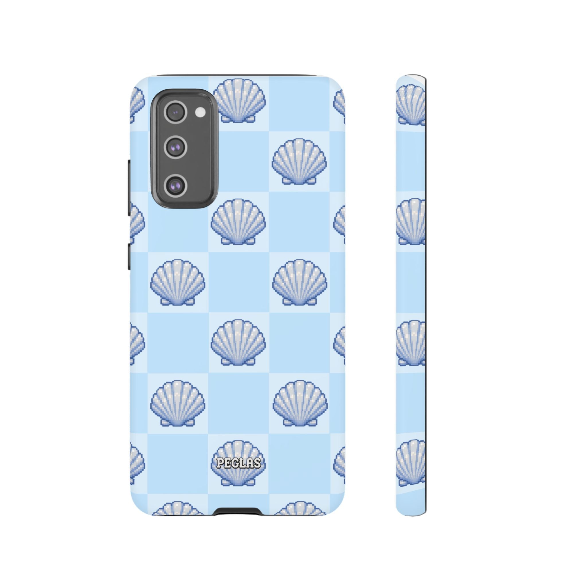 Shell Checkerboard Tough Phone Case — Light Blue Seashell Protective Cover