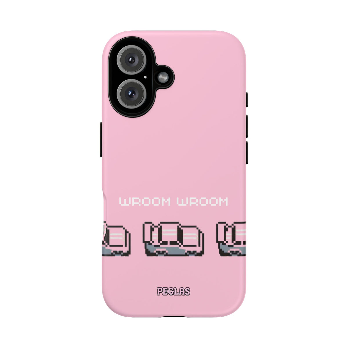 Pink Retro Pixel Cars Phone Case — "Wroom Wroom" Tough Protective Cover