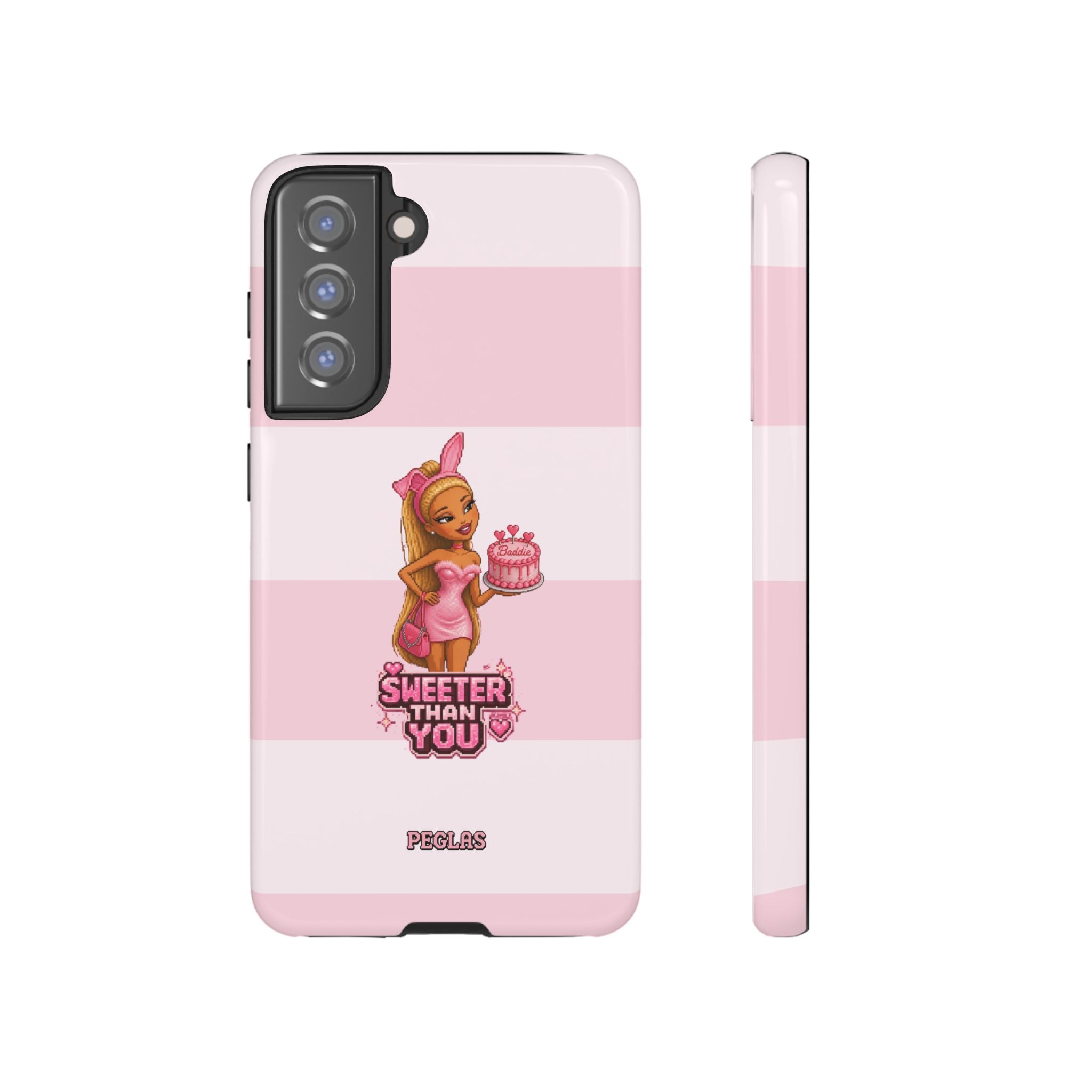 Phone Case — “Sweeter Than You” Pink Striped Cute Cake Girl Protective Cover