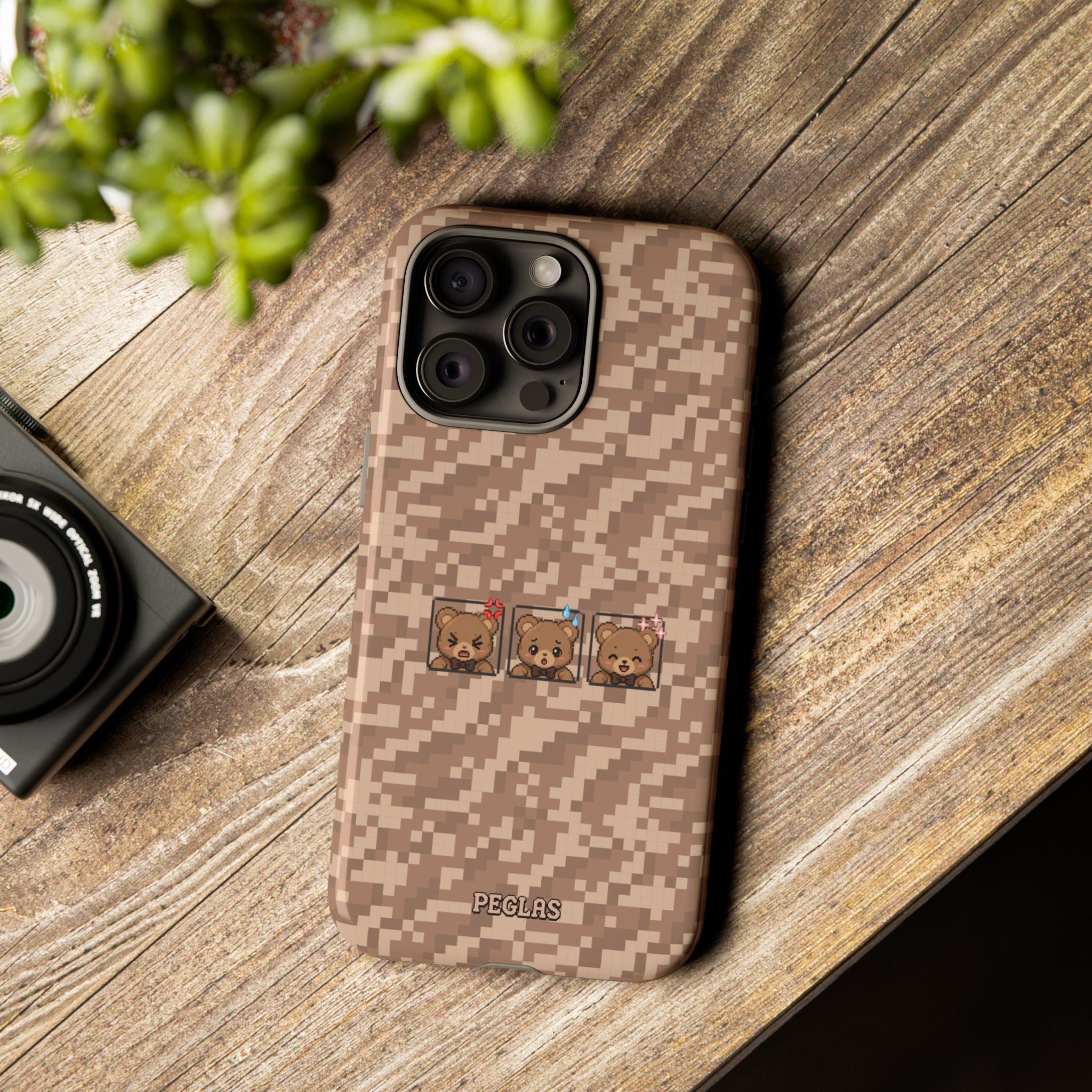 Pixel Teddy Emojis Brown Tough Phone Case